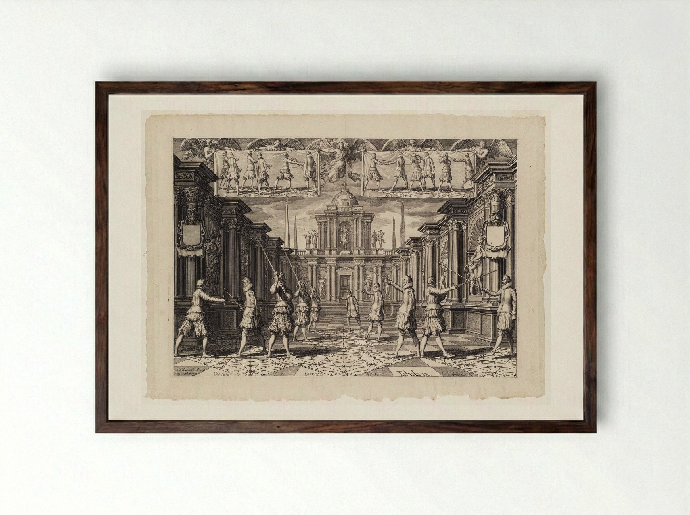 Five Fencing Duos in a Courtyard - Schelte Adamsz. Bolswert - Framed Print Dark Wood
