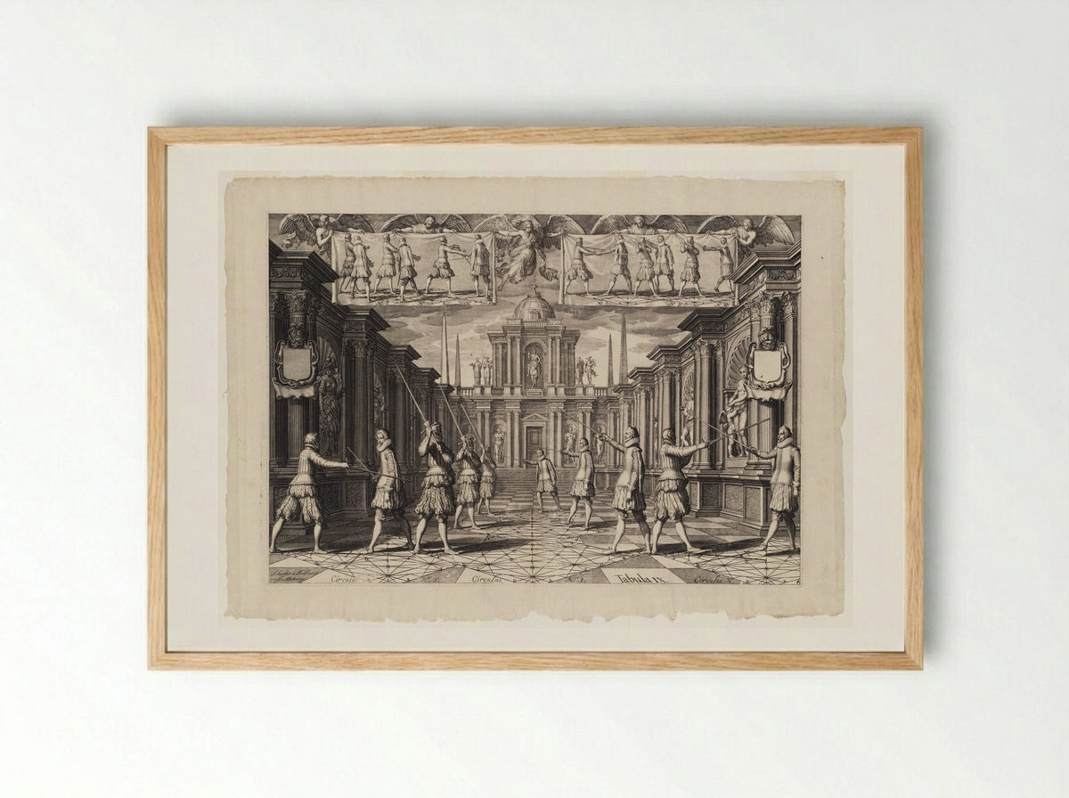 Five Fencing Duos in a Courtyard - Schelte Adamsz. Bolswert - Framed Print Wood