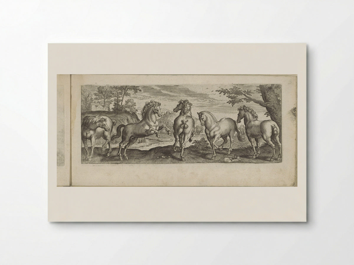 Five Horses in a River Landscape - Eduwart van Hoeswinckel - Poster