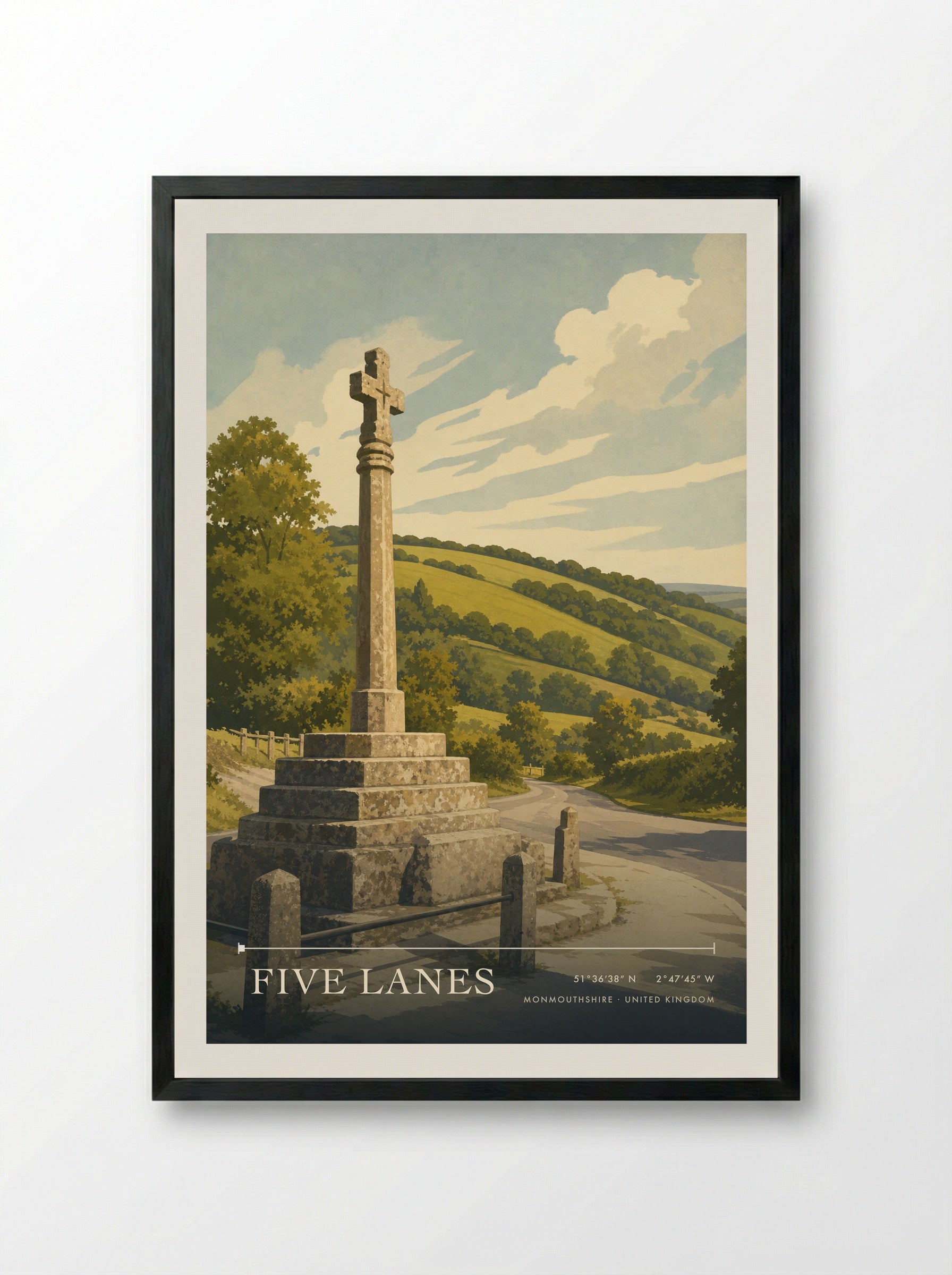 Five Lanes Monmouthshire United Kingdom Travel Poster - Framed Print Black
