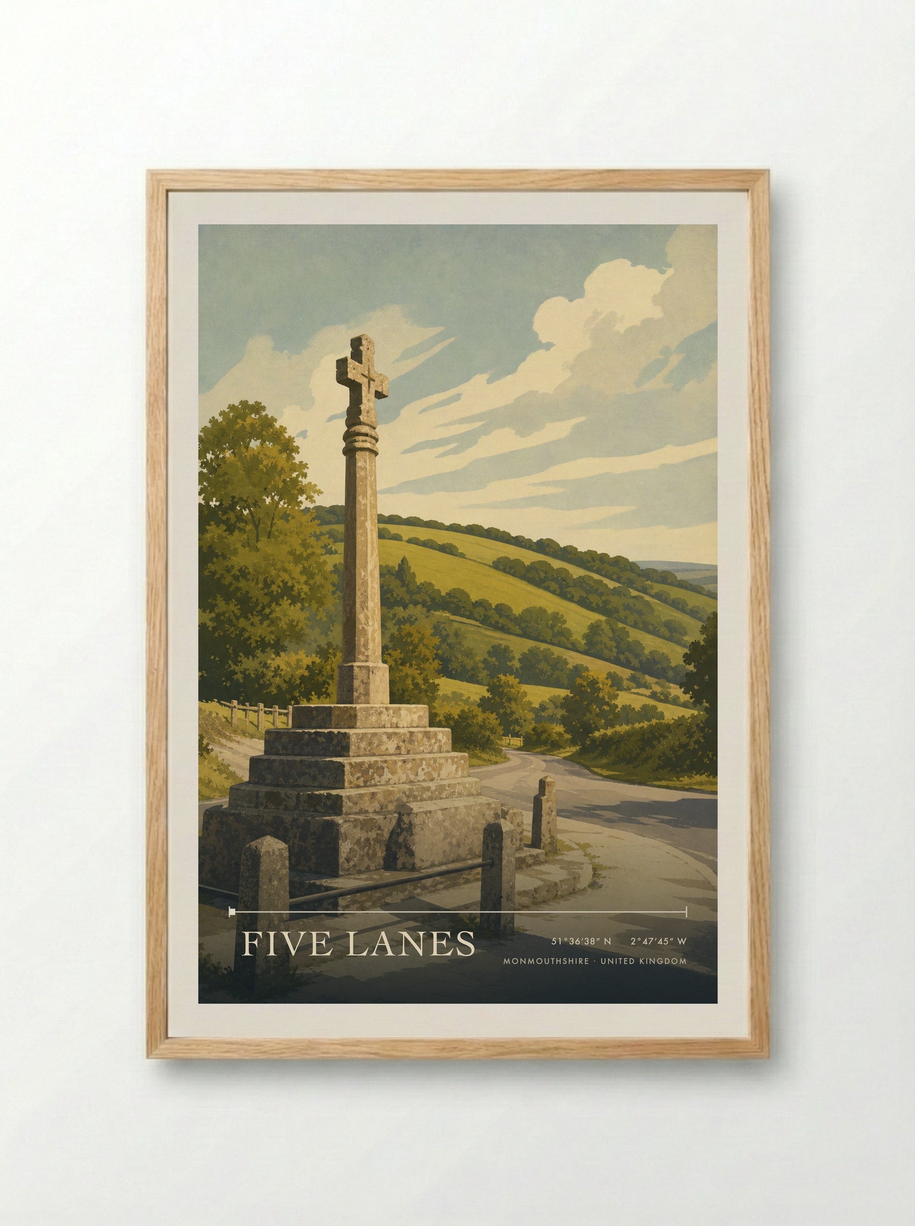 Five Lanes Monmouthshire United Kingdom Travel Poster - Framed Print Wood