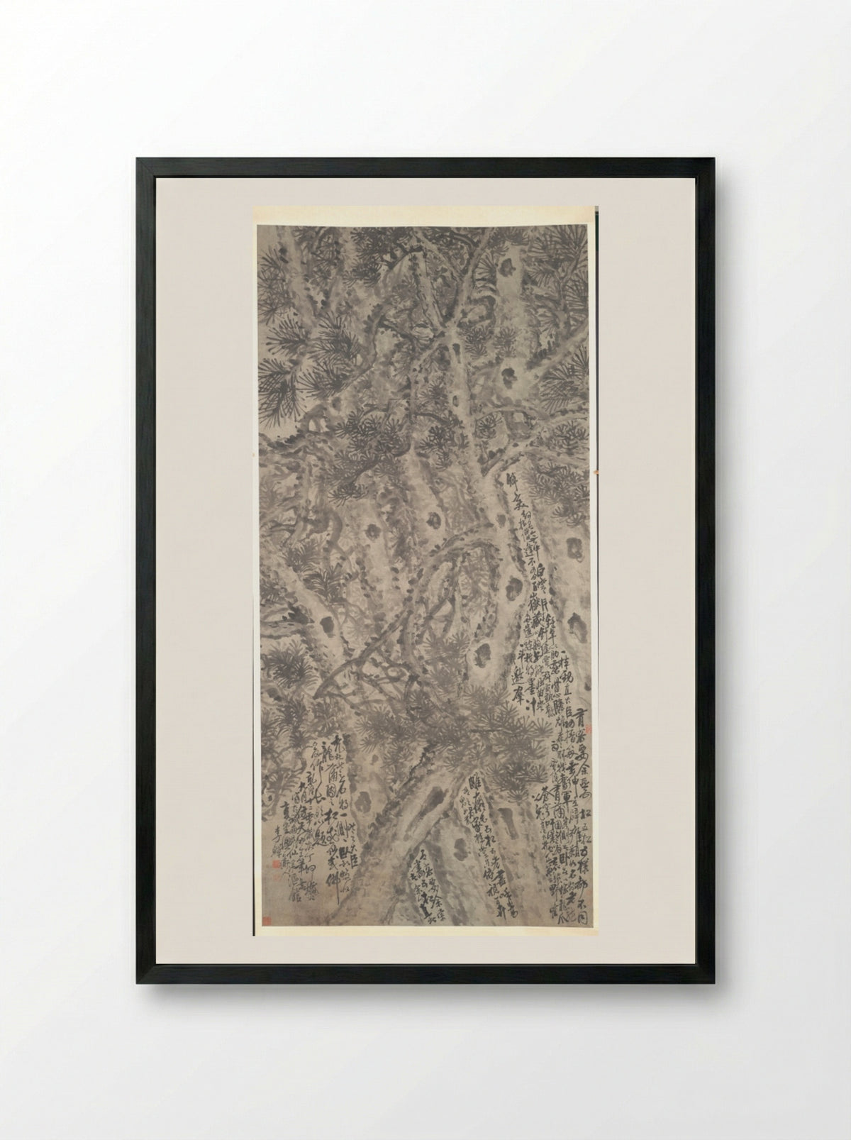 Five Pine Trees - Li Shan - Framed Print Black