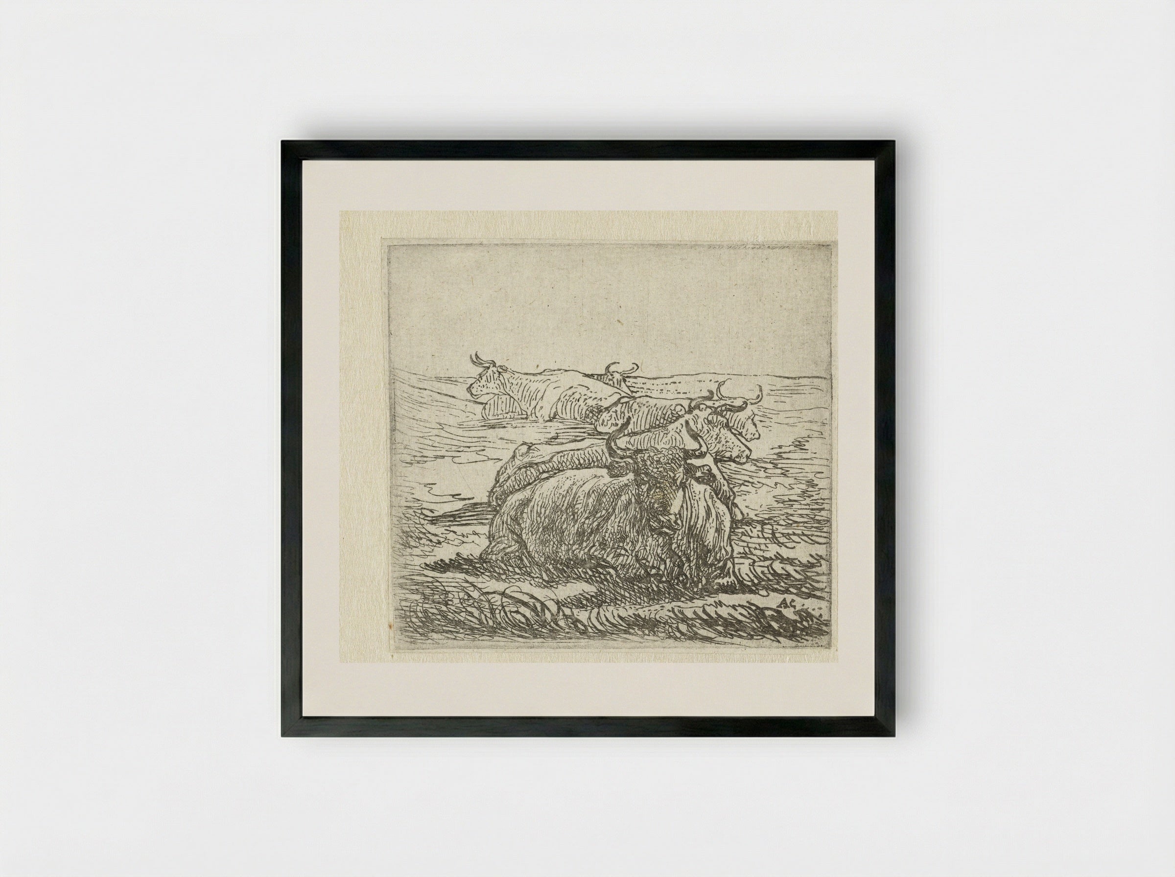 Five Resting Cows - Aelbert Cuyp - Framed Print Black