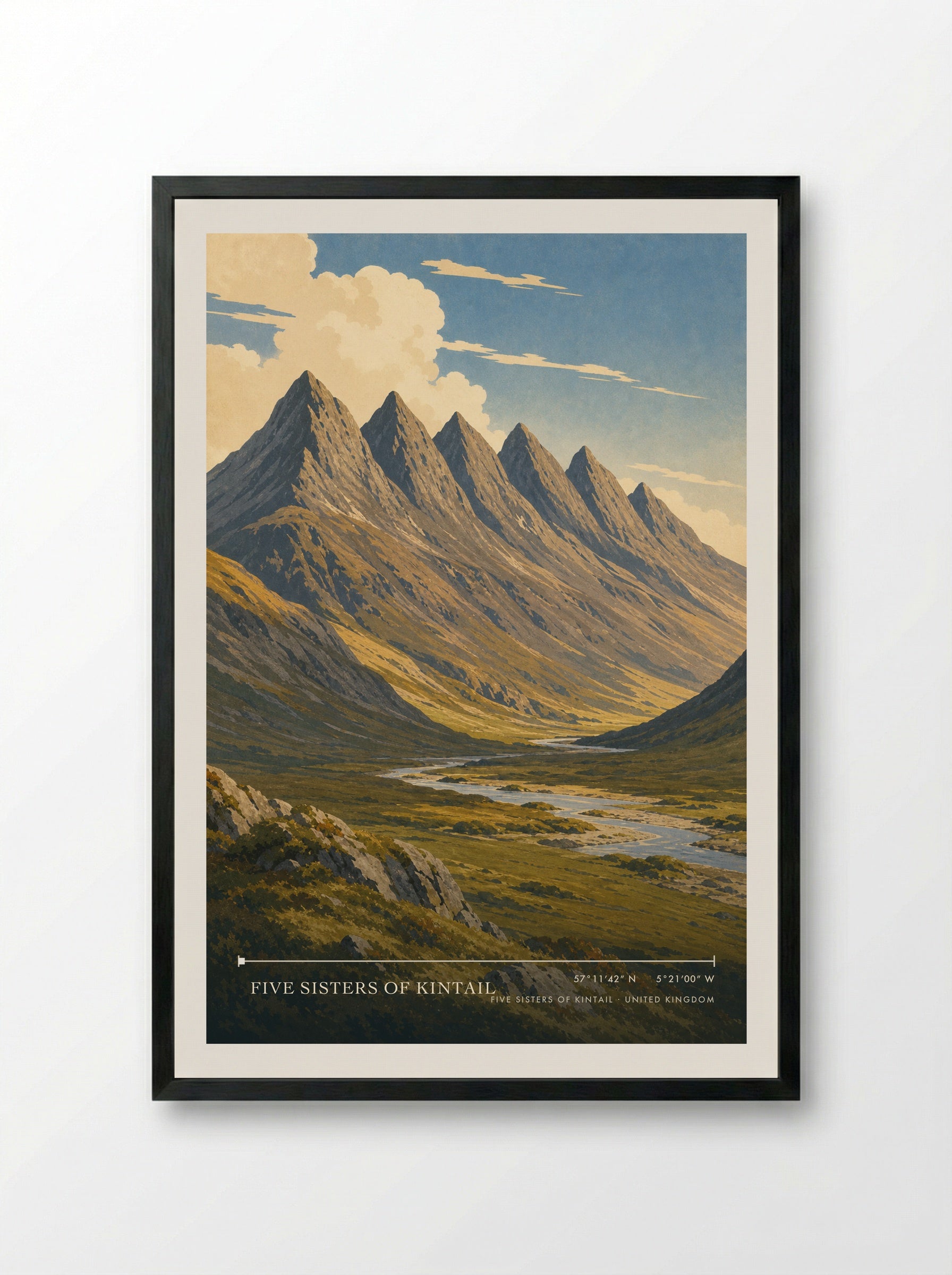 Five Sisters of Kintail United Kingdom Travel Poster - Framed Print Black