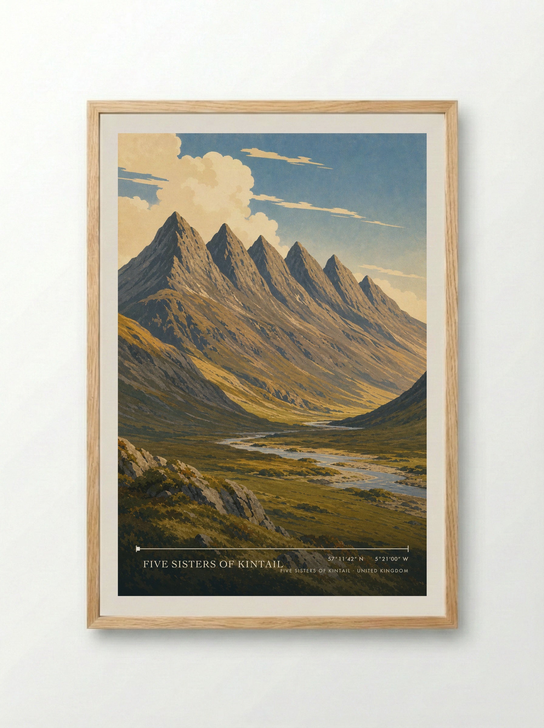 Five Sisters of Kintail United Kingdom Travel Poster - Framed Print Wood