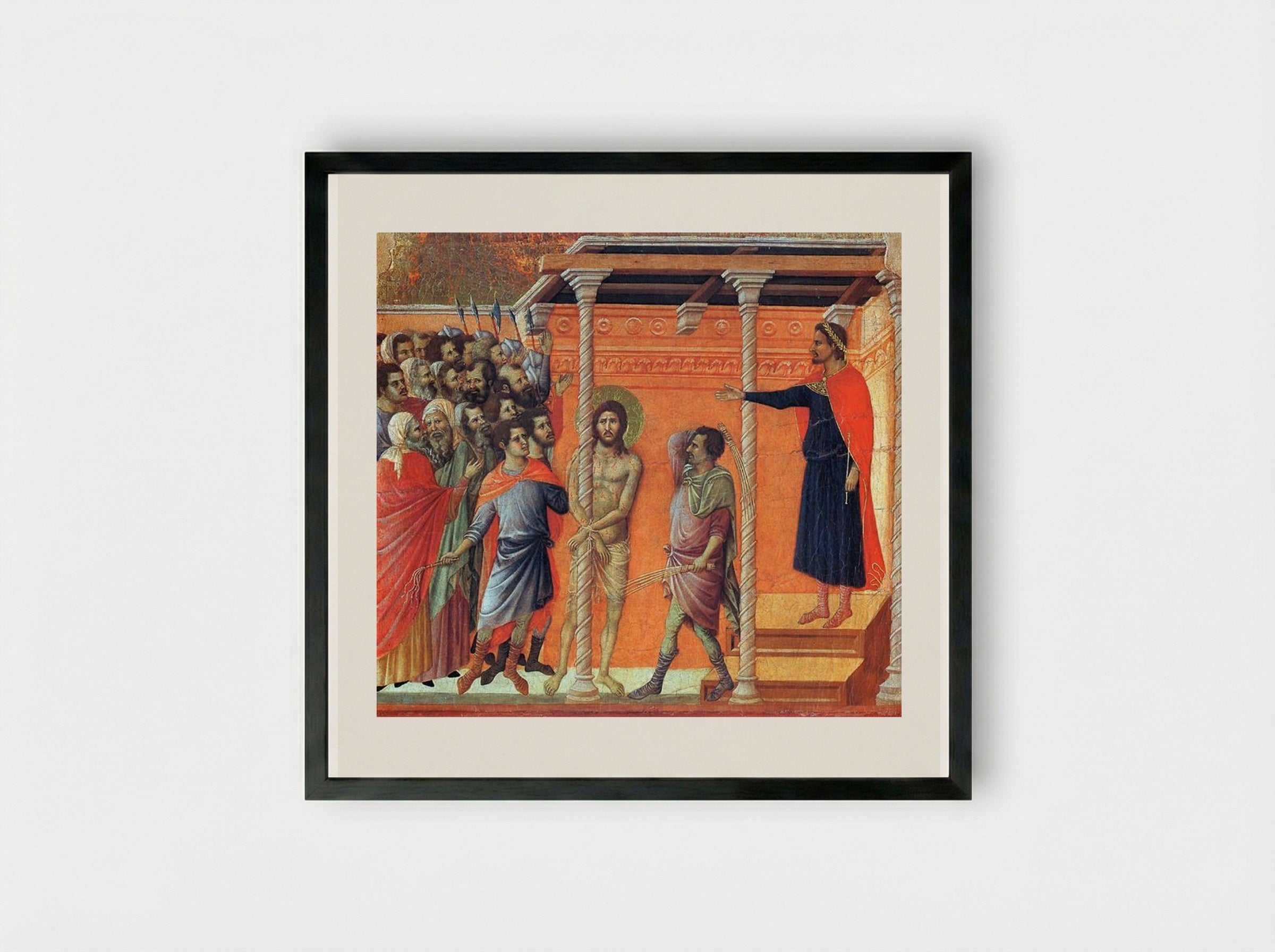 Flagellation of Christ - Duccio di Buoninsegna - Framed Print Black