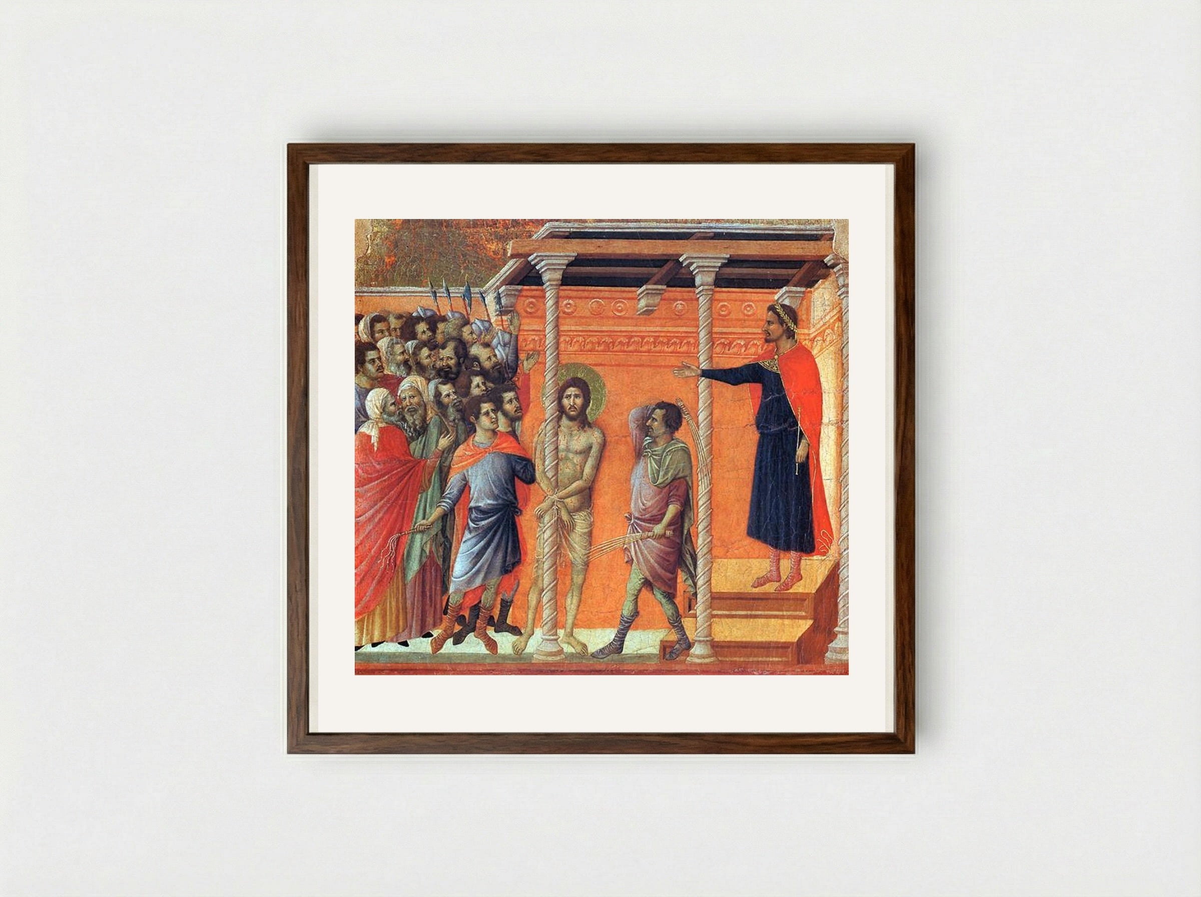 Flagellation of Christ - Duccio di Buoninsegna - Framed Print Dark Wood