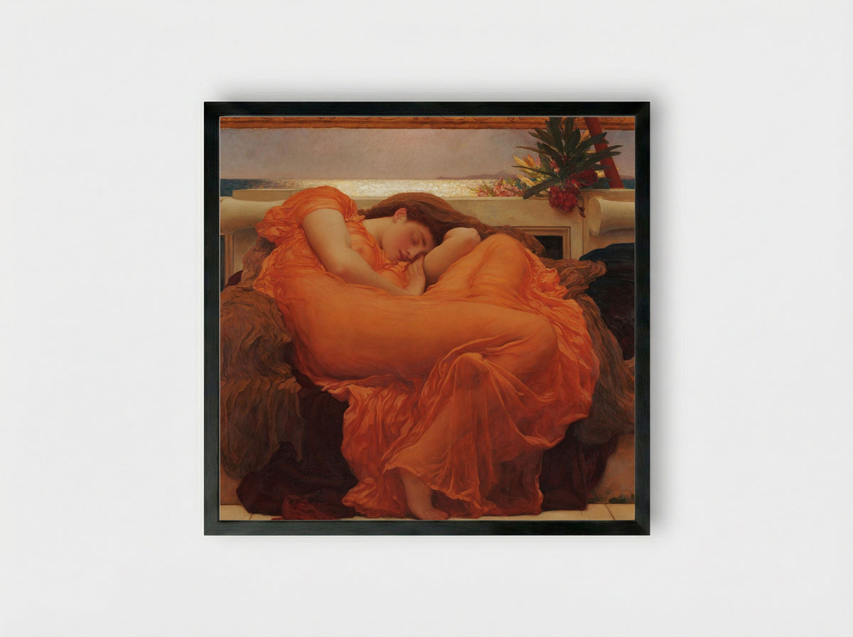 Flaming June - Frederic Leighton - Framed Print Black