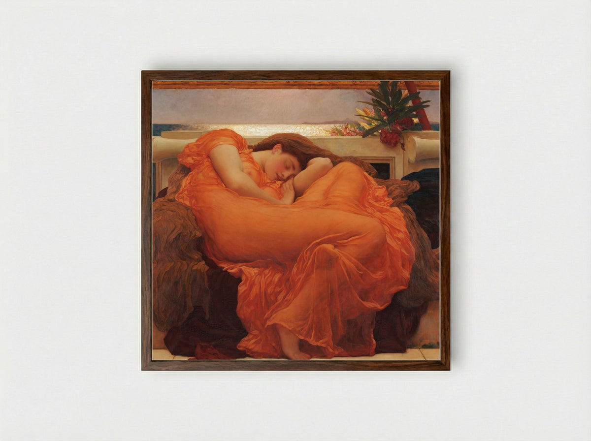 Flaming June - Frederic Leighton - Framed Print Dark Wood