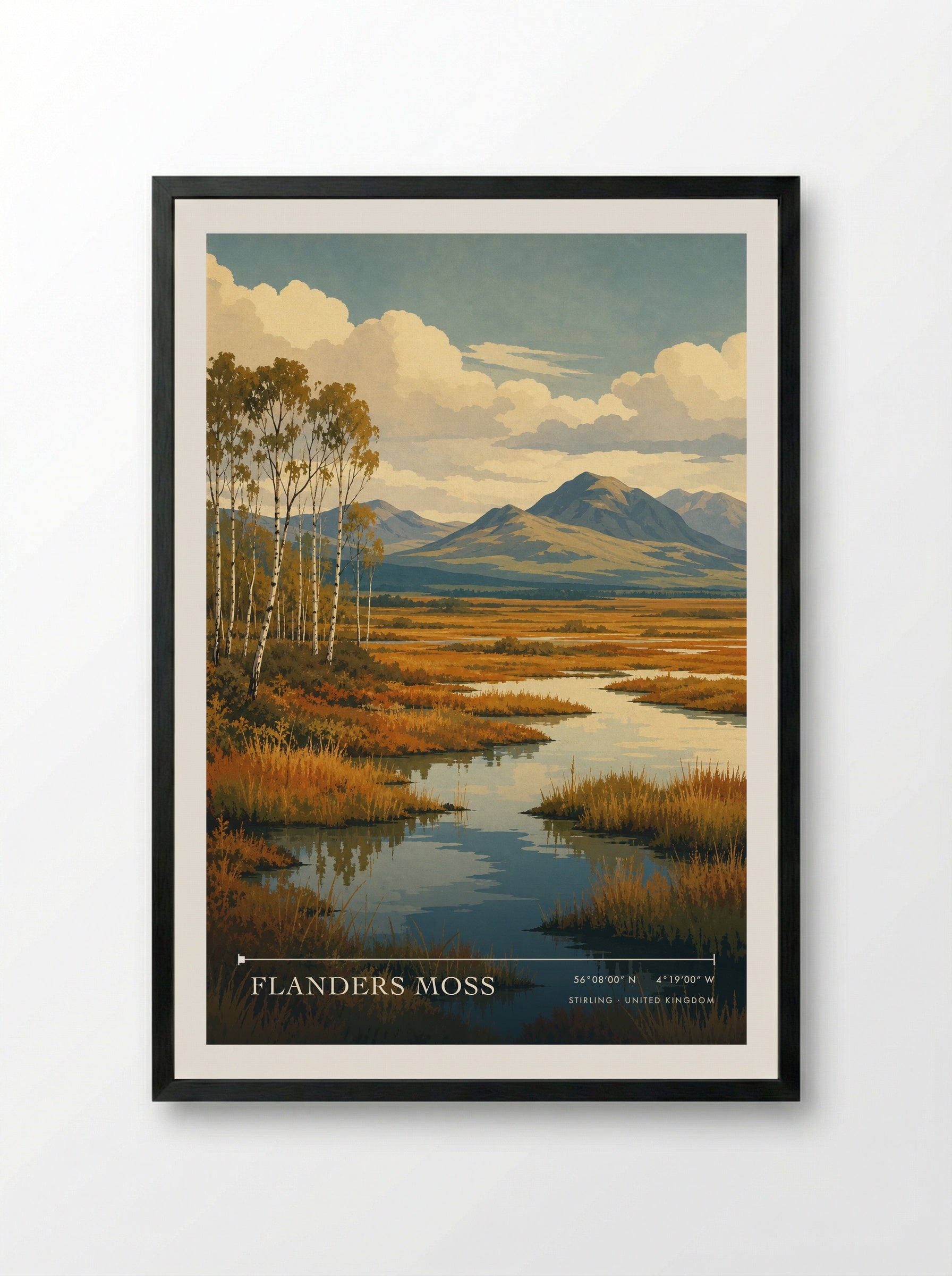 Flanders Moss Stirling United Kingdom Travel Poster - Framed Print Black