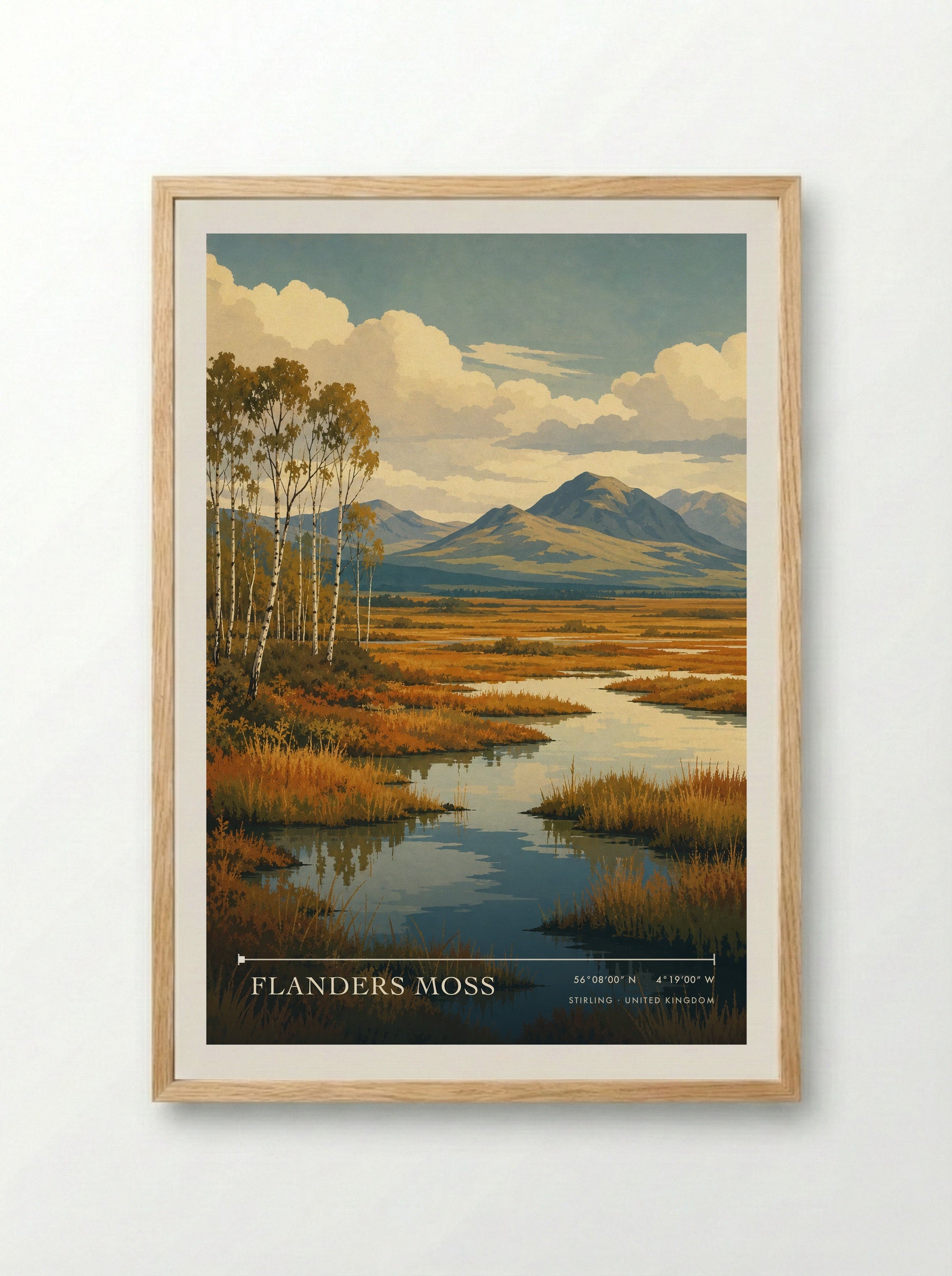 Flanders Moss Stirling United Kingdom Travel Poster - Framed Print Wood