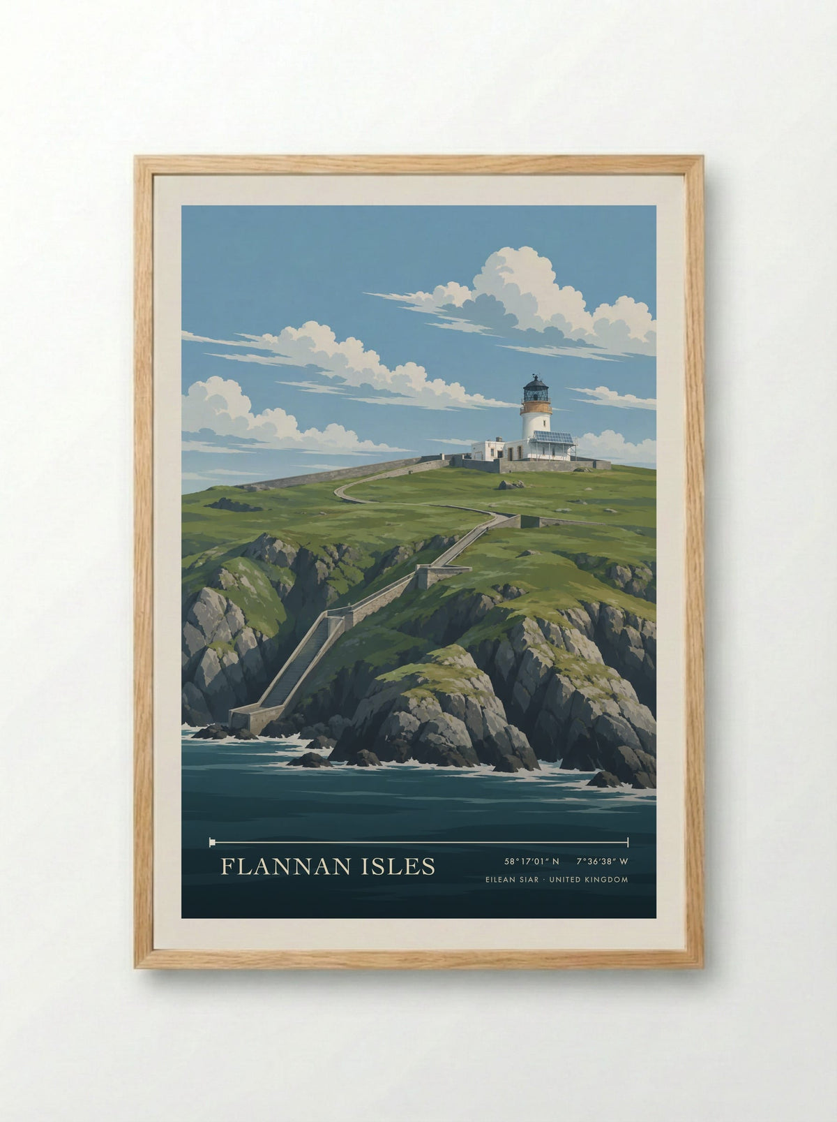 Flannan Isles, Eilean Siar | Travel Poster - Framed Print Wood