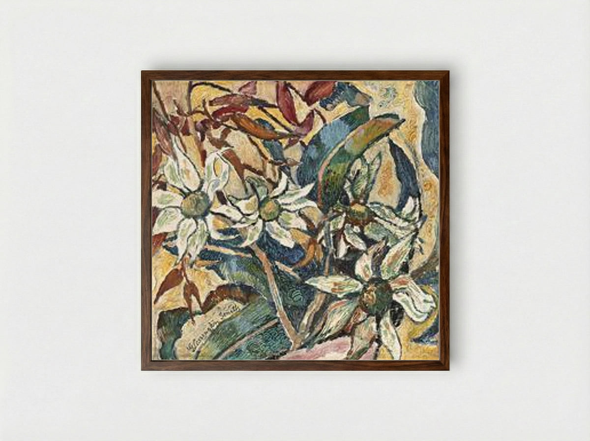Flannel flowers and gum leaves - Grace Cossington Smith - Framed Print Dark Wood