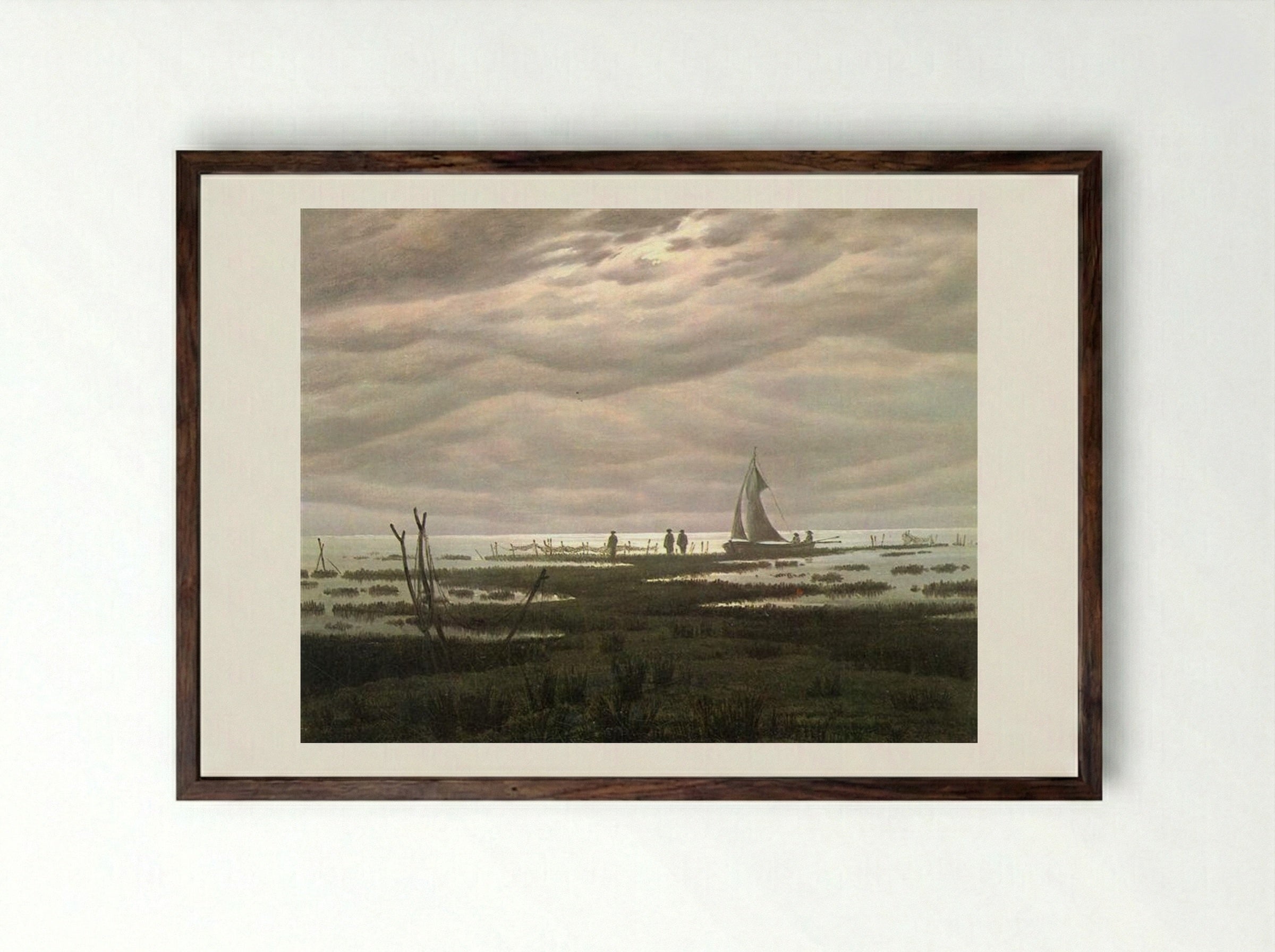 Flat Country near the Bay of Greifswald - Caspar David Friedrich - Framed Print Dark Wood