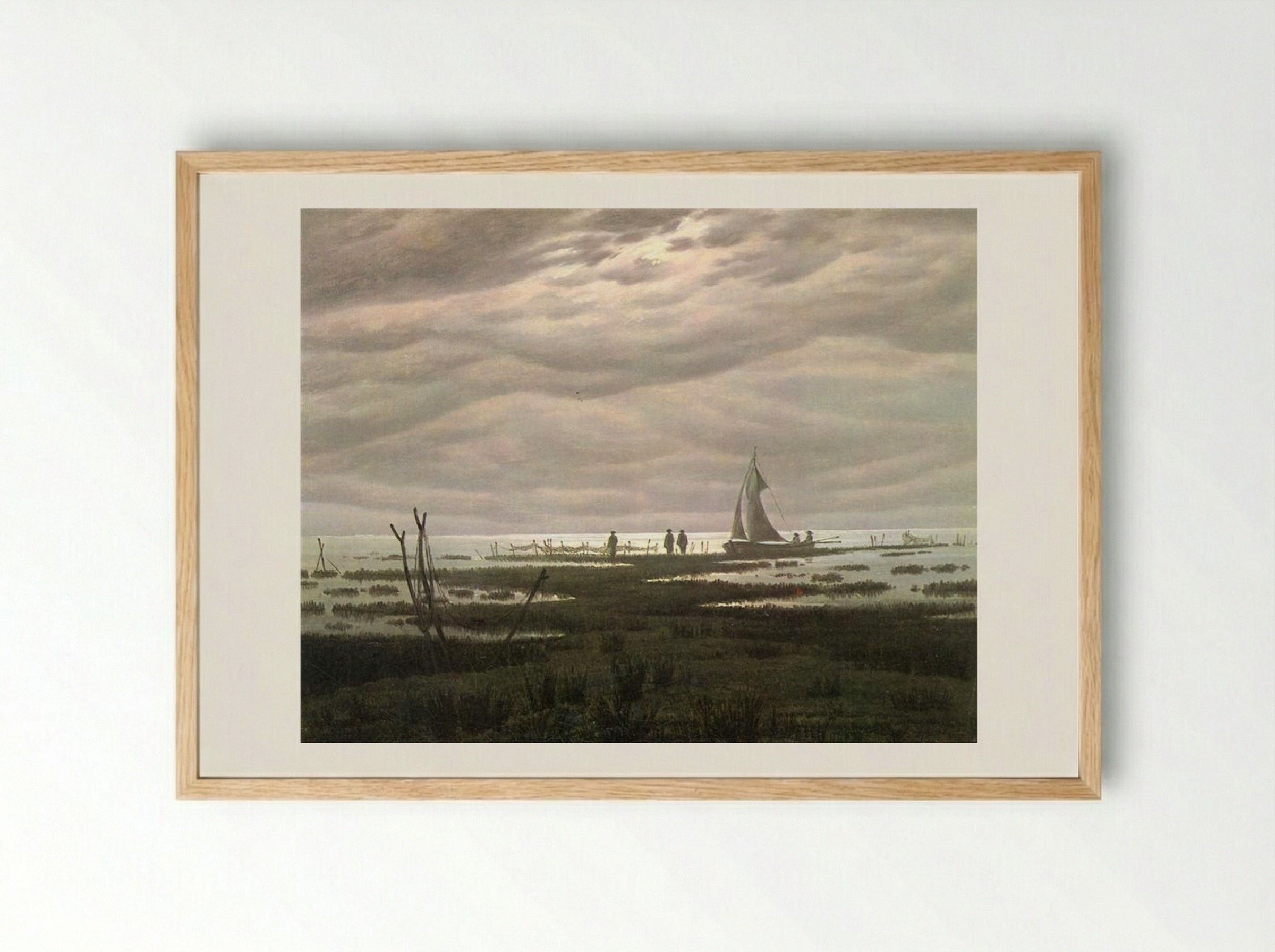 Flat Country near the Bay of Greifswald - Caspar David Friedrich - Framed Print Wood
