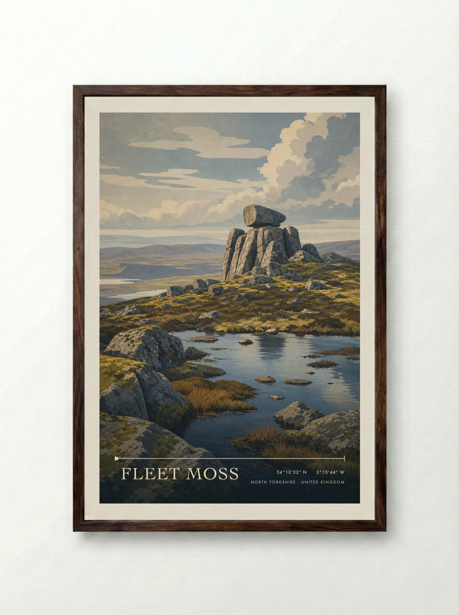 Fleet Moss North Yorkshire United Kingdom Travel Poster - Framed Print Dark Wood