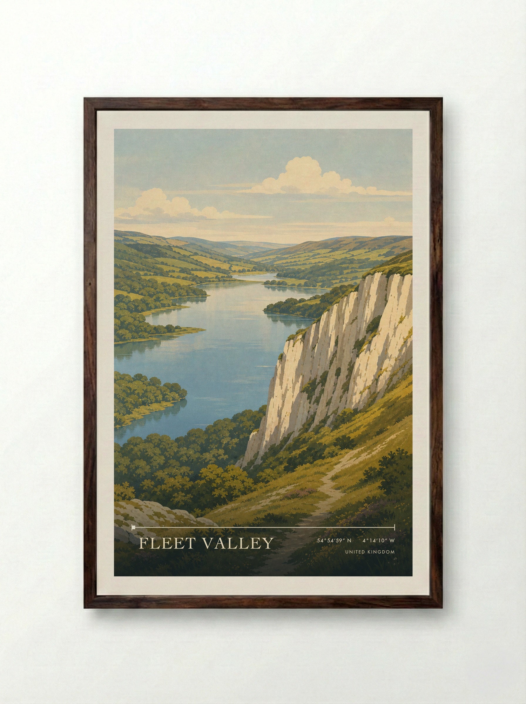 Fleet Valley United Kingdom Travel Poster - Framed Print Dark Wood