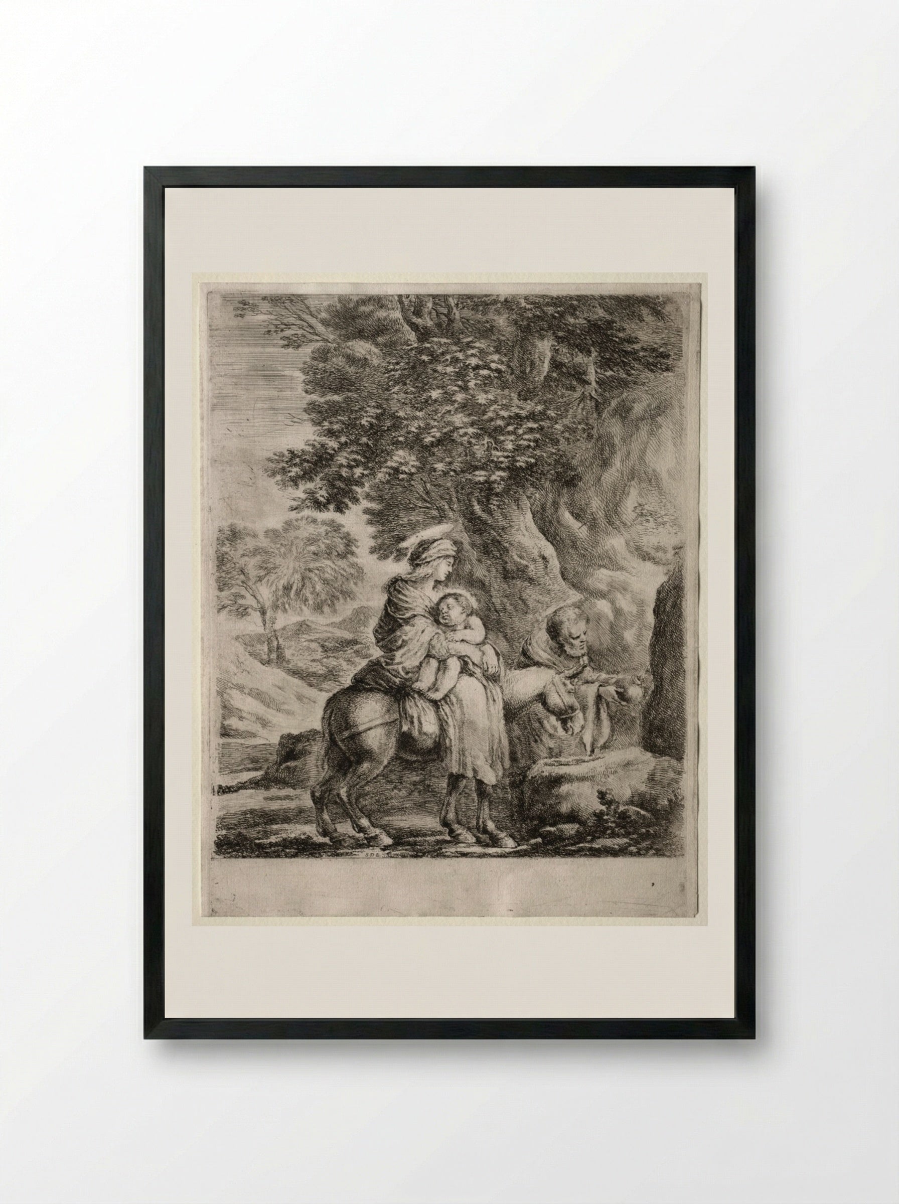 Flight into Egypt - Stefano Della Bella - Framed Print Black
