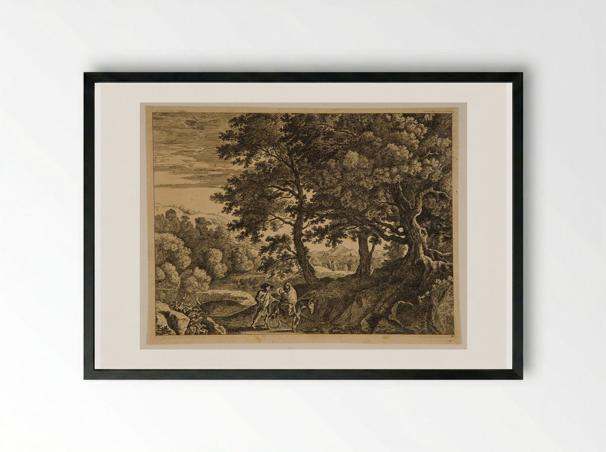Flight into Egypt - Herman van Swanevelt - Framed Print Black