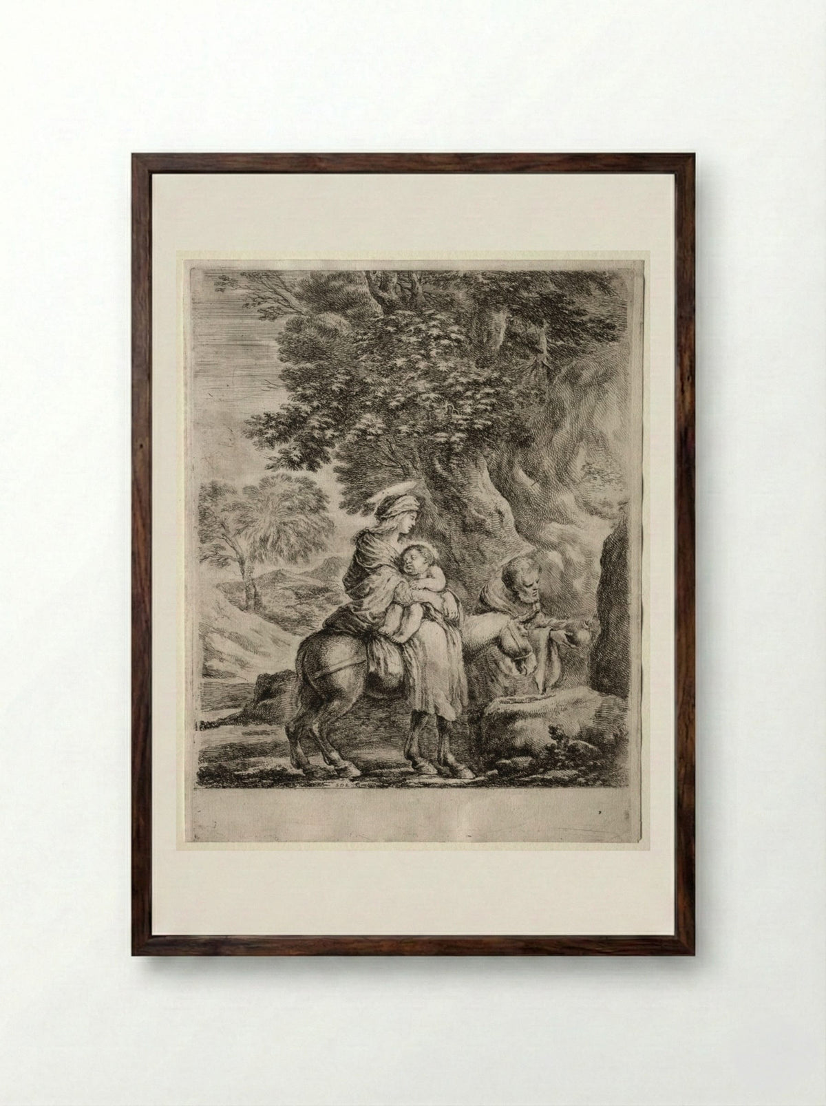 Flight into Egypt - Stefano Della Bella - Framed Print Dark Wood