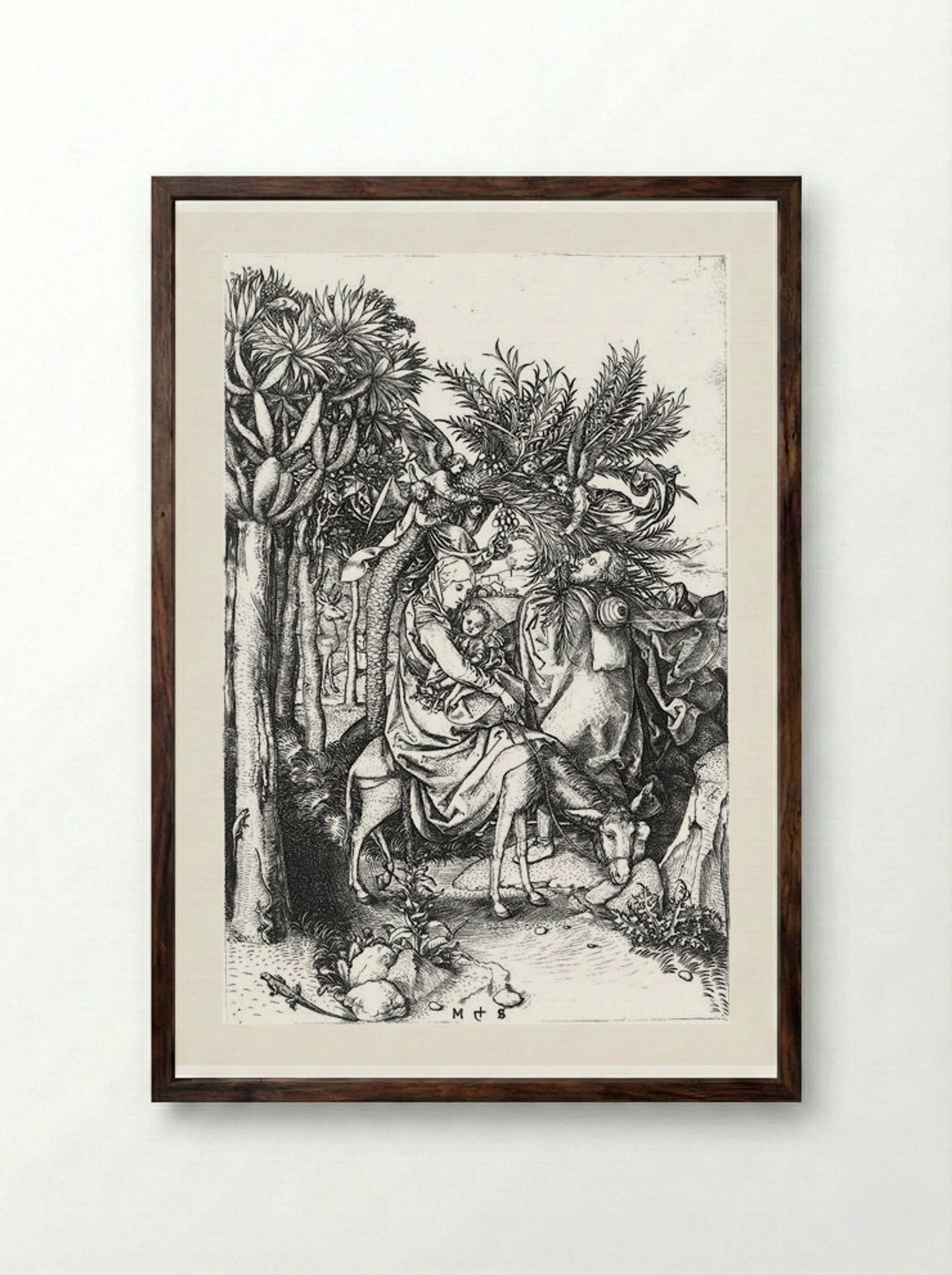 Flight into Egypt - Martin Schongauer - Framed Print Dark Wood