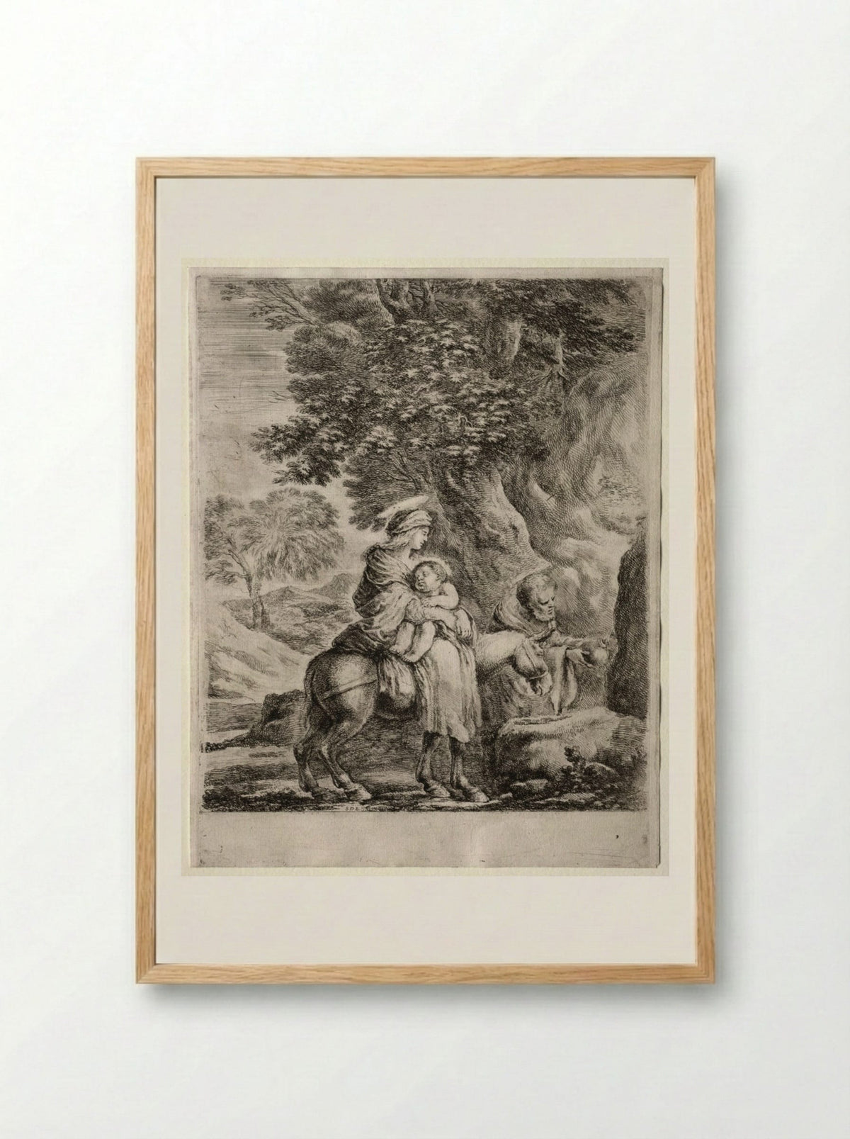 Flight into Egypt - Stefano Della Bella - Framed Print Wood