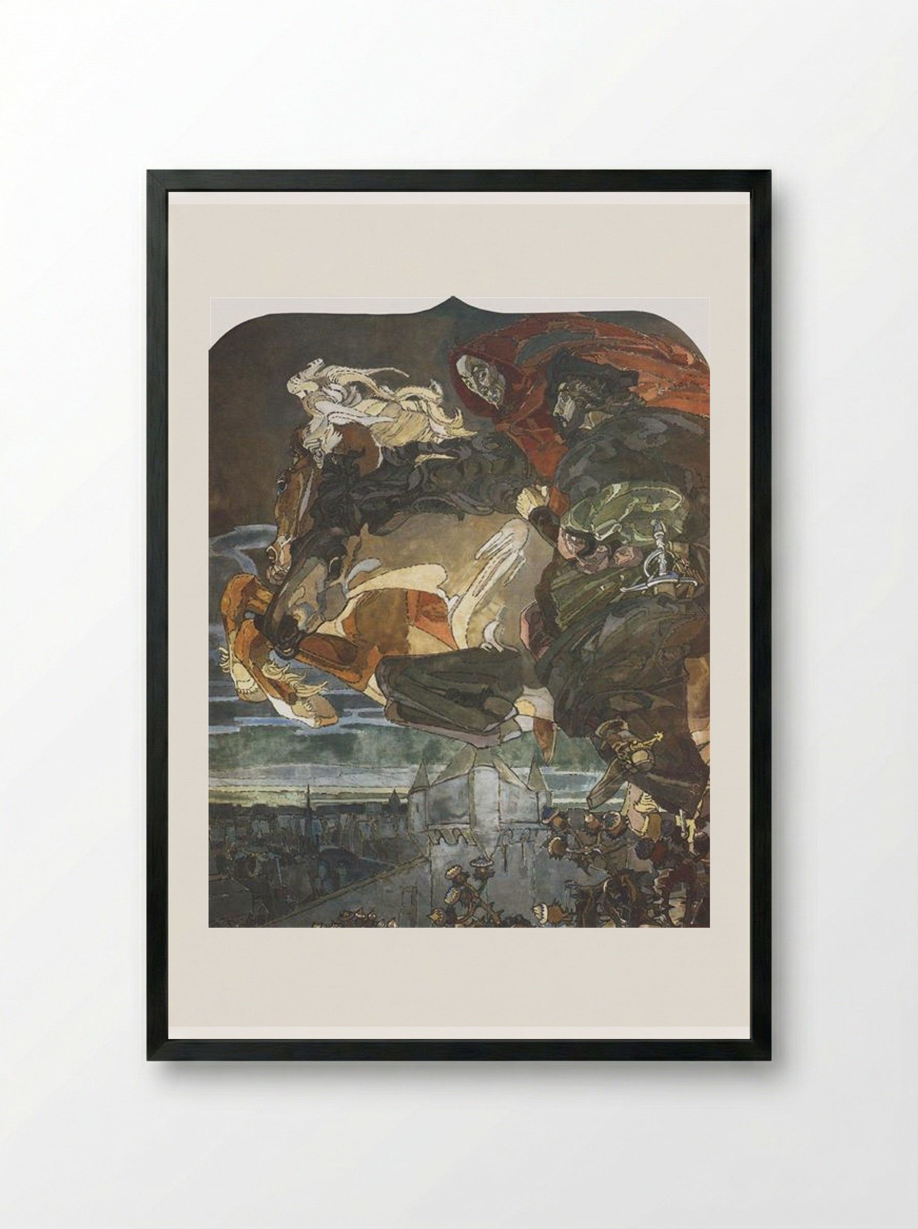 Flight of Faust and Mephisto - Mikhail Vrubel - Framed Print Black