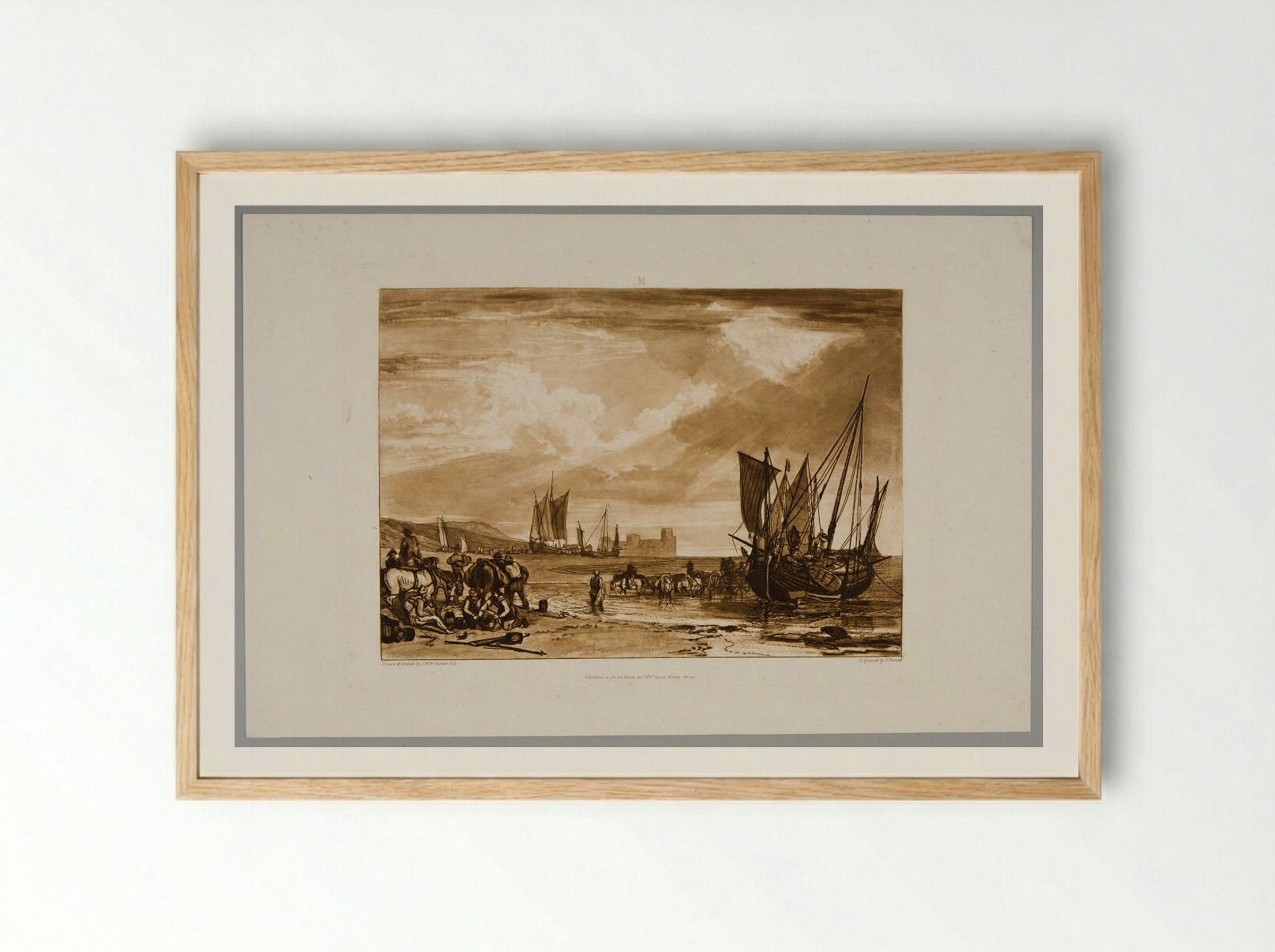 Flint Castle, Vessels Unloading - Charles Turner - Framed Print Wood