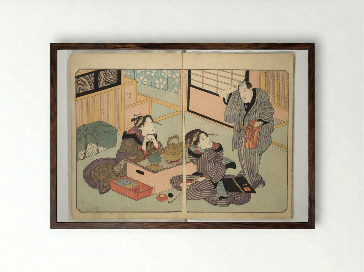 Floating Bridge of Heaven (Ama no ukihashi) - Yanagawa Shigenobu - Framed Print Dark Wood