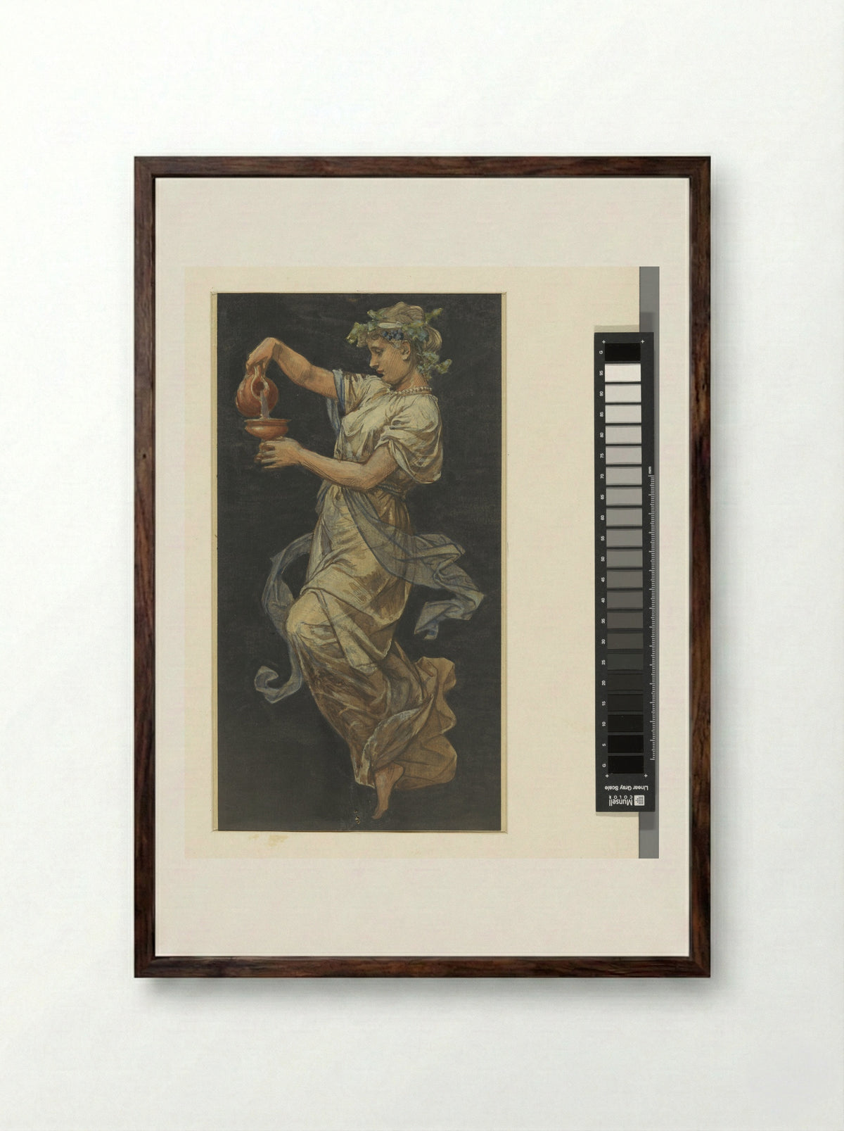 Floating Female Figure Pouring a Cup - Georg Sturm - Framed Print Dark Wood