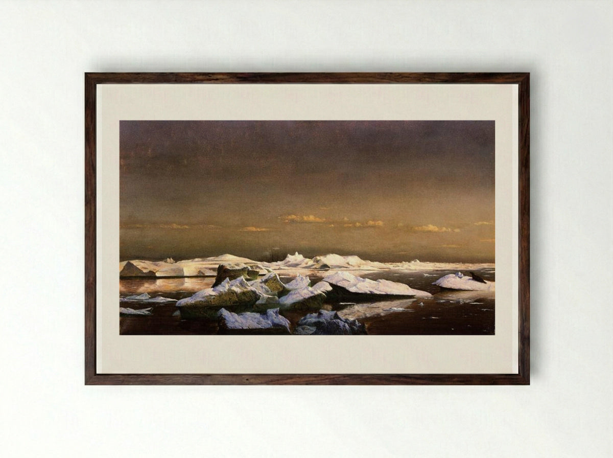 Floe-Ice - William Bradford - Framed Print Dark Wood