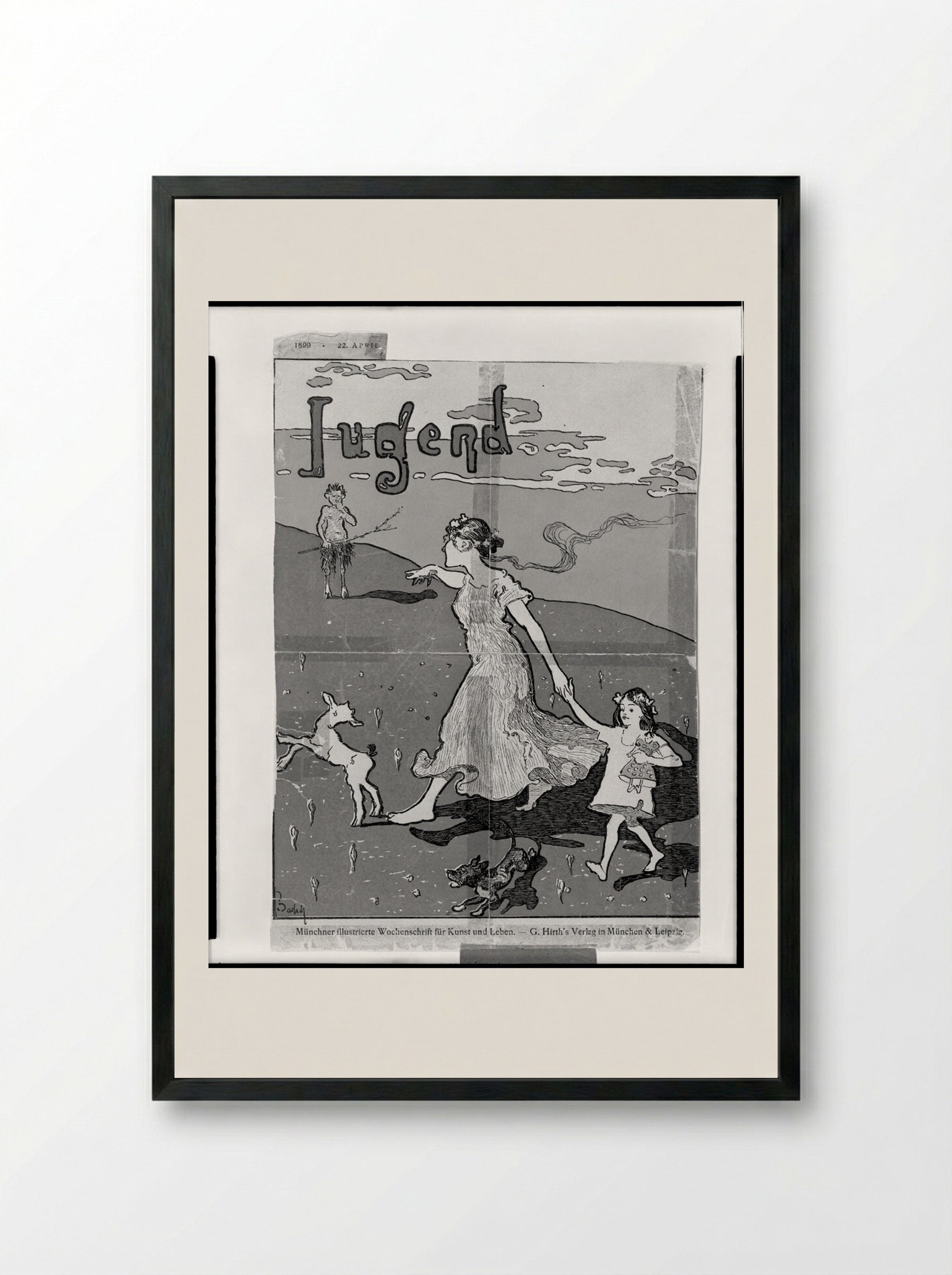 Flora and Pan, from Jugend - Ernst Barlach - Framed Print Black