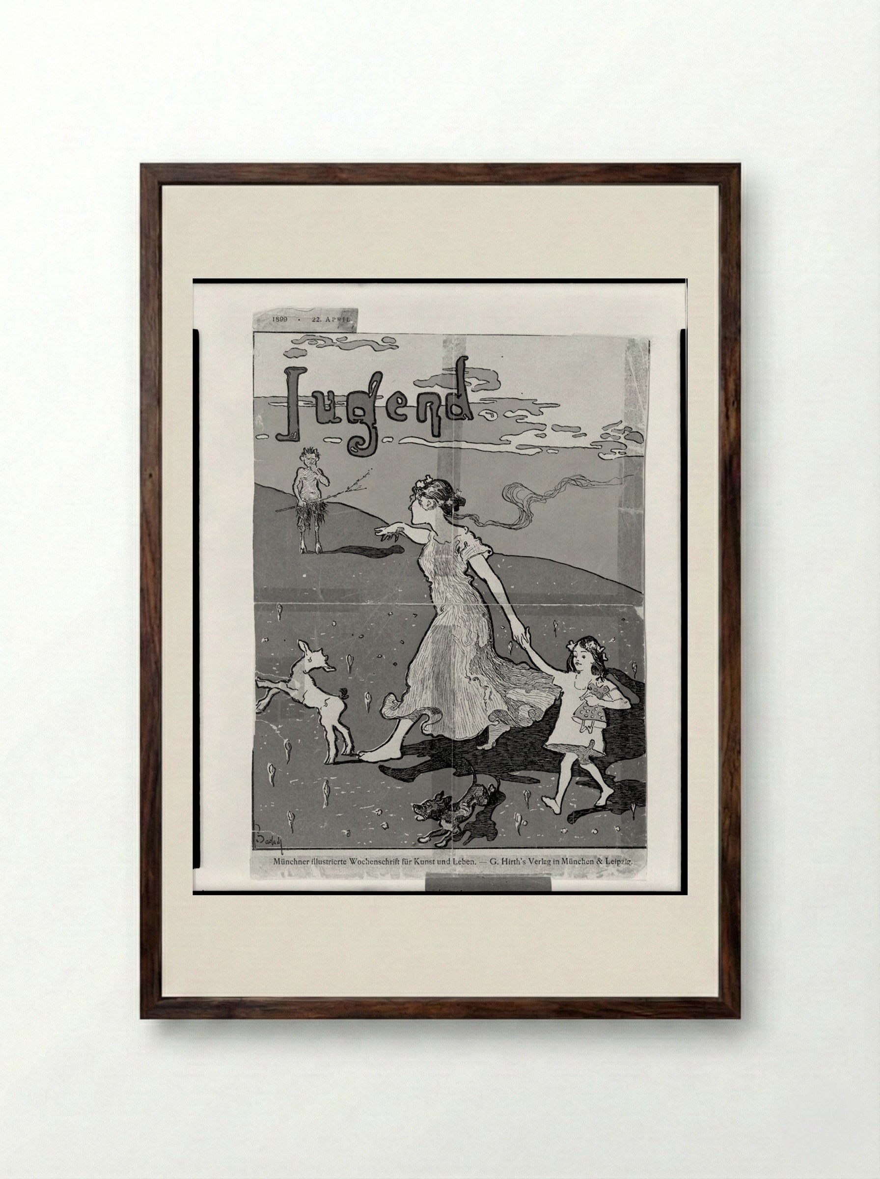 Flora and Pan, from Jugend - Ernst Barlach - Framed Print Dark Wood