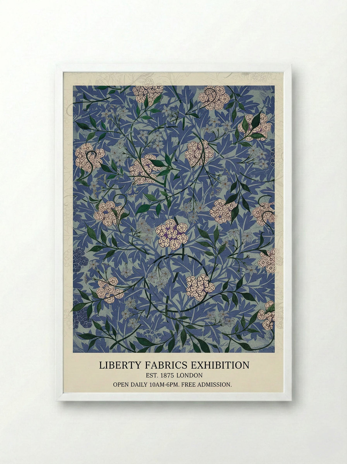 Floral Blue Harmony - William Morris - Framed Print White
