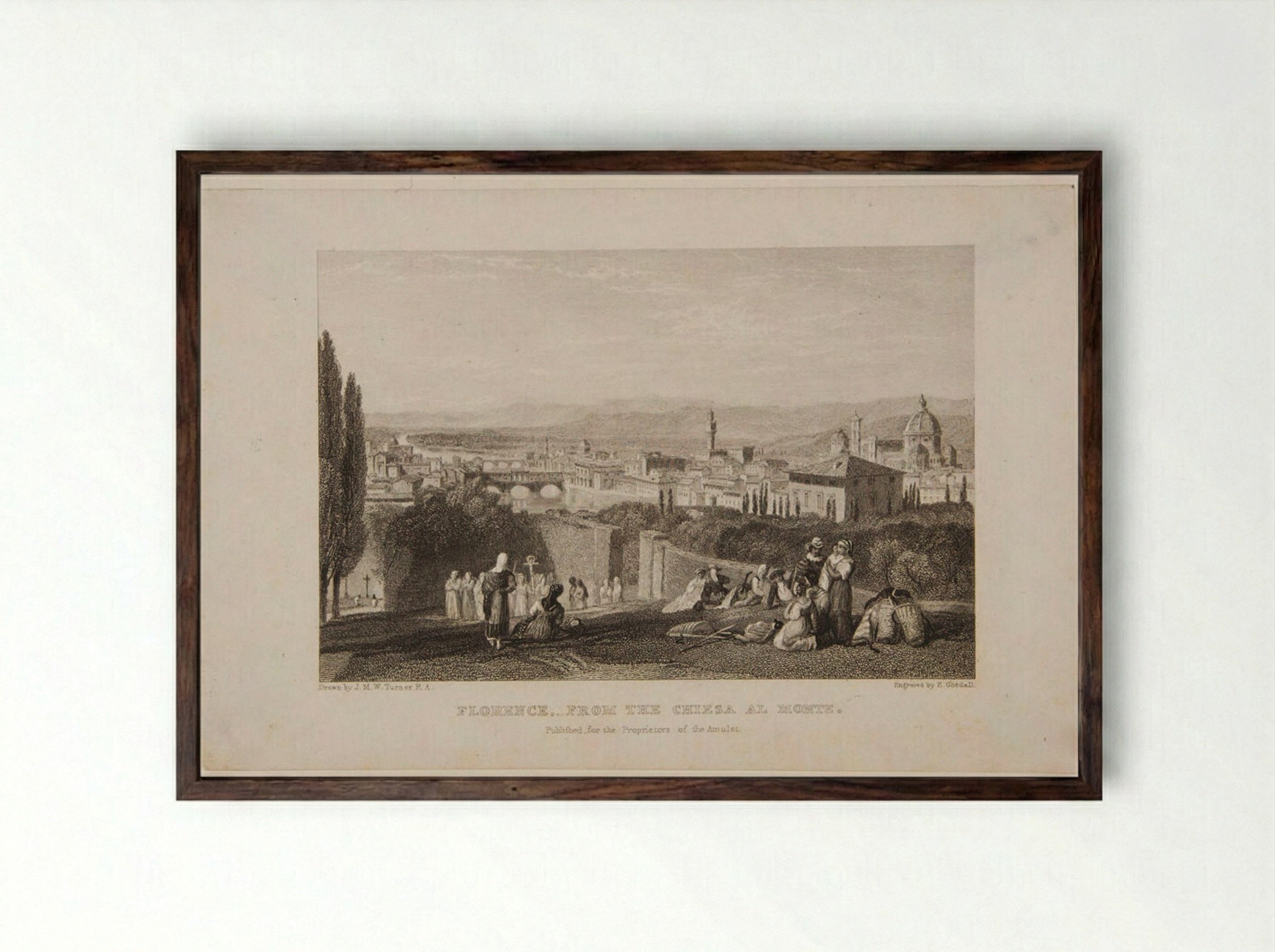 Florence from the Chiesa al Monte - Edward Goodall - Framed Print Dark Wood