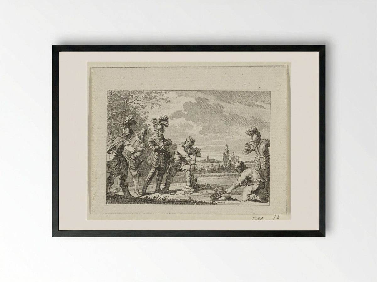 Floris V wordt de plek getoond waar zich het lichaam van Willem II bevindt, 1282 - Harmanus Vinkeles - Framed Print Black