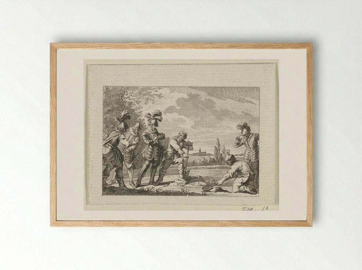 Floris V wordt de plek getoond waar zich het lichaam van Willem II bevindt, 1282 - Harmanus Vinkeles - Framed Print Wood