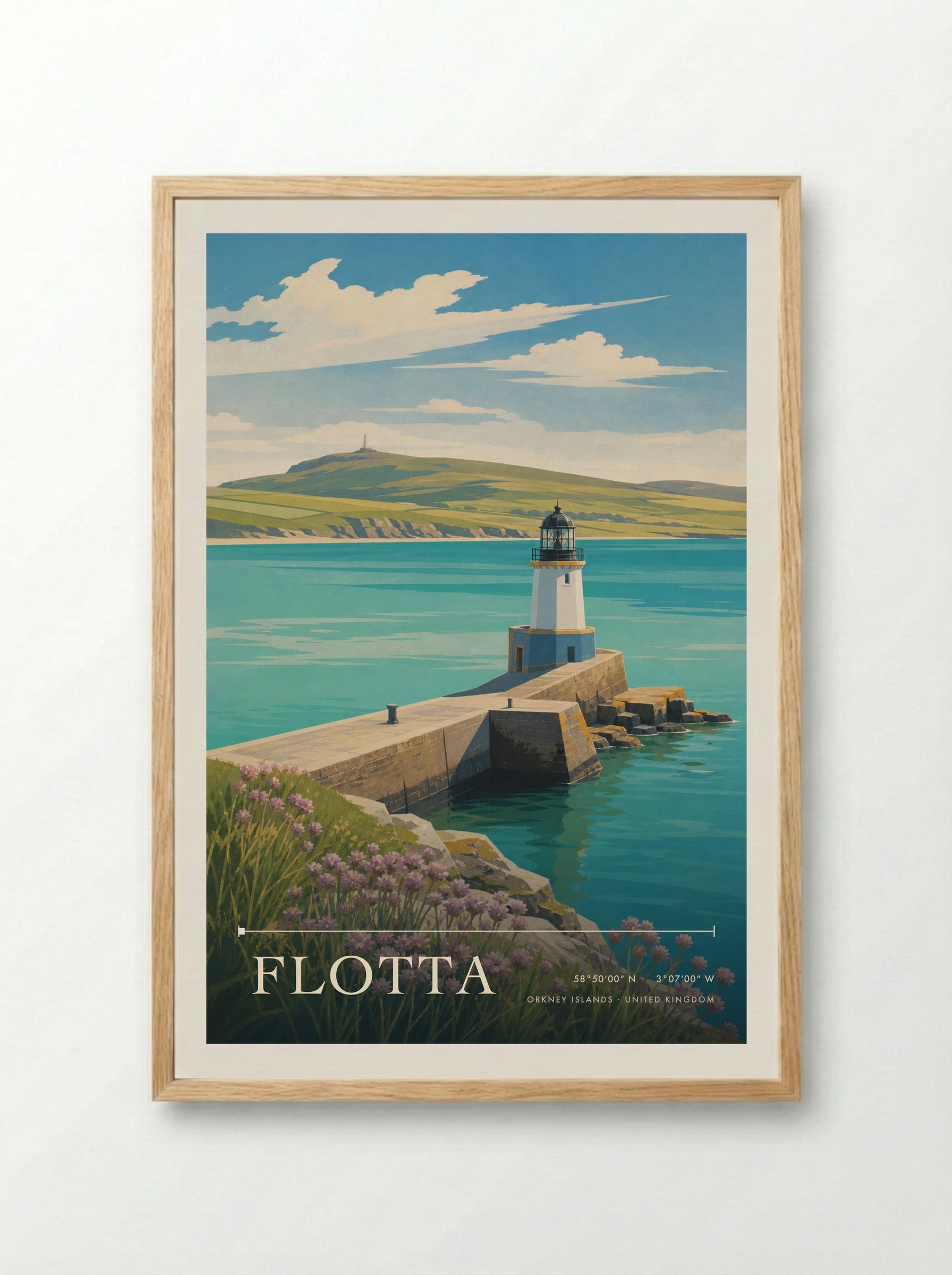 Flotta Orkney Islands United Kingdom Travel Poster - Framed Print Wood