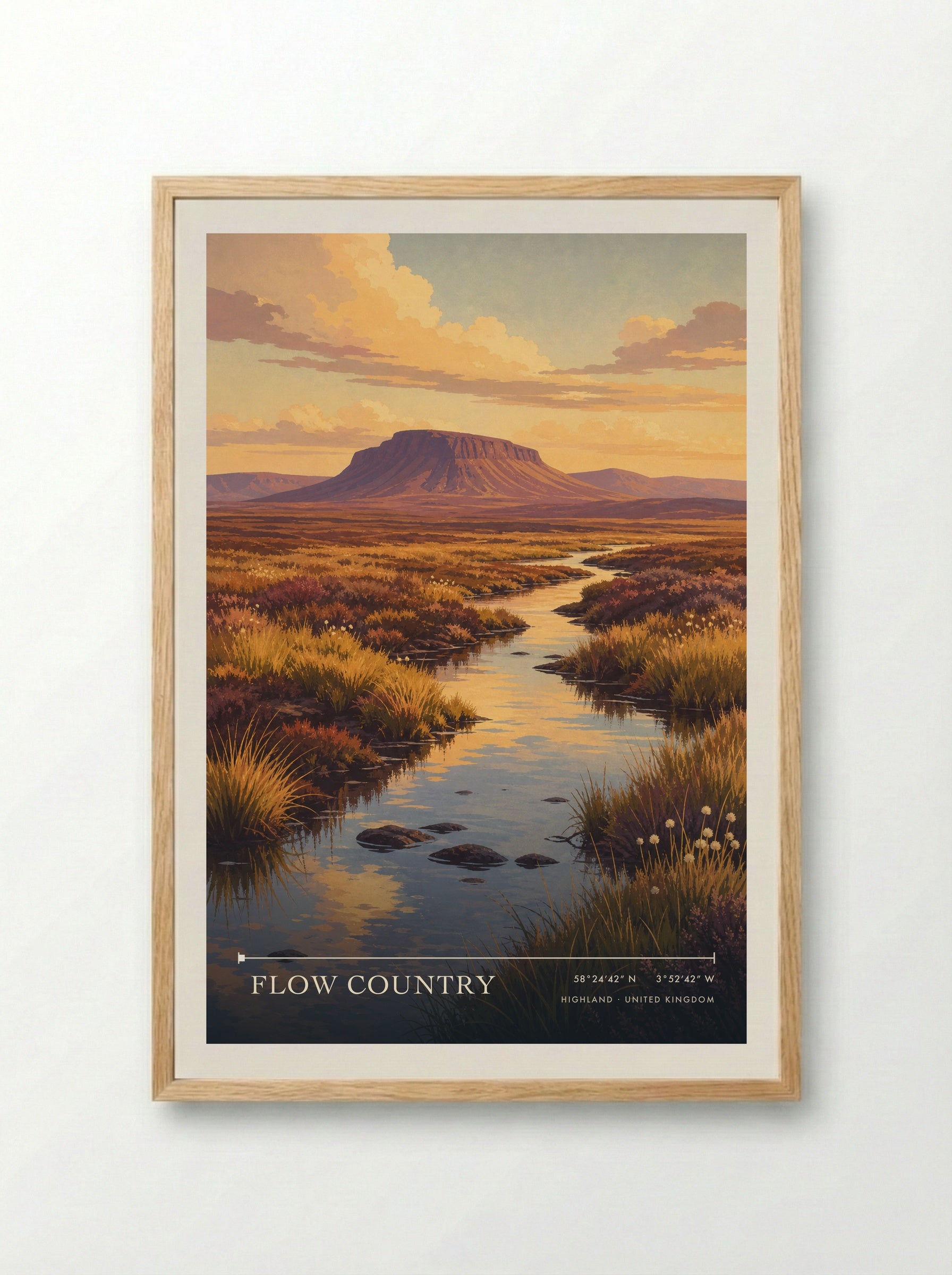 Flow Country Highland United Kingdom Travel Poster - Framed Print Wood