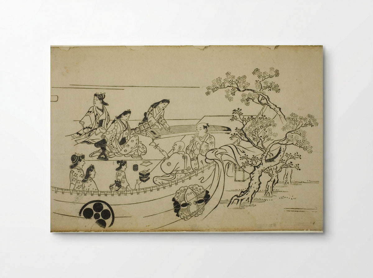 Flower-Viewing Party with Crest-Bearing Curtain - Hishikawa Moronobu - Poster