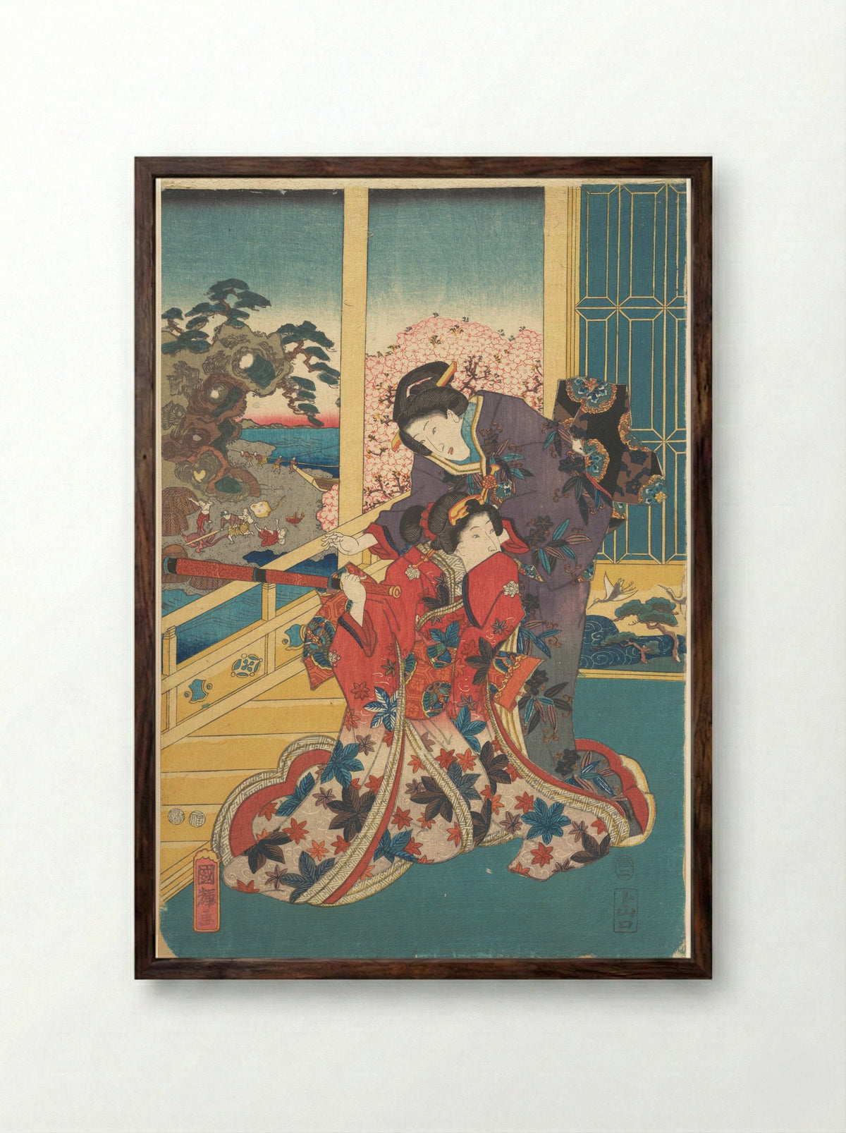 Flower of Akashi (Akashi no hana) - Utagawa Kuniteru - Framed Print Dark Wood