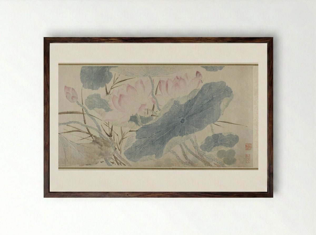 Flowering Lotus - Chen Chun - Framed Print Dark Wood