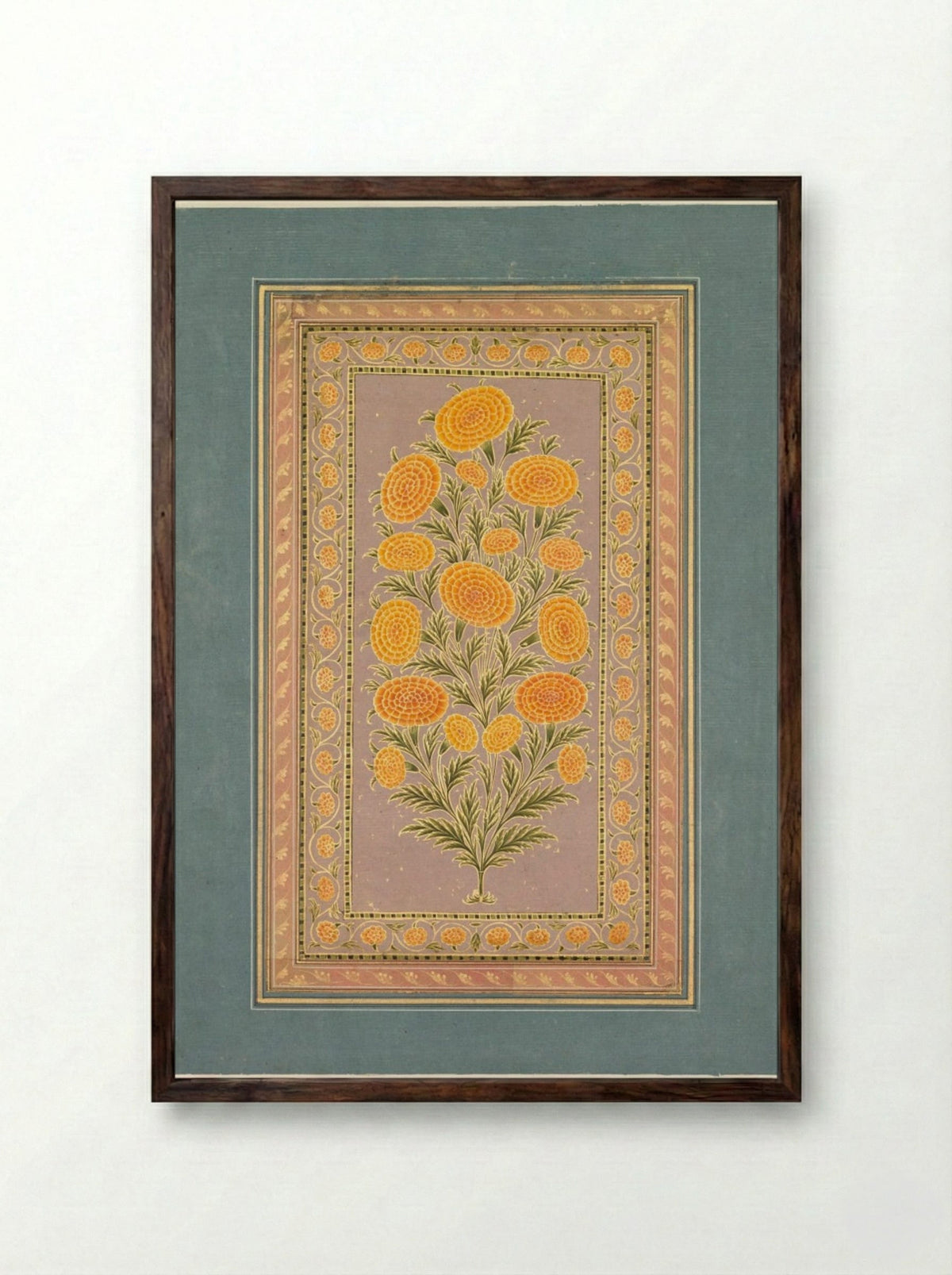 Flowering Marigold - Hunhar II - Framed Print Dark Wood