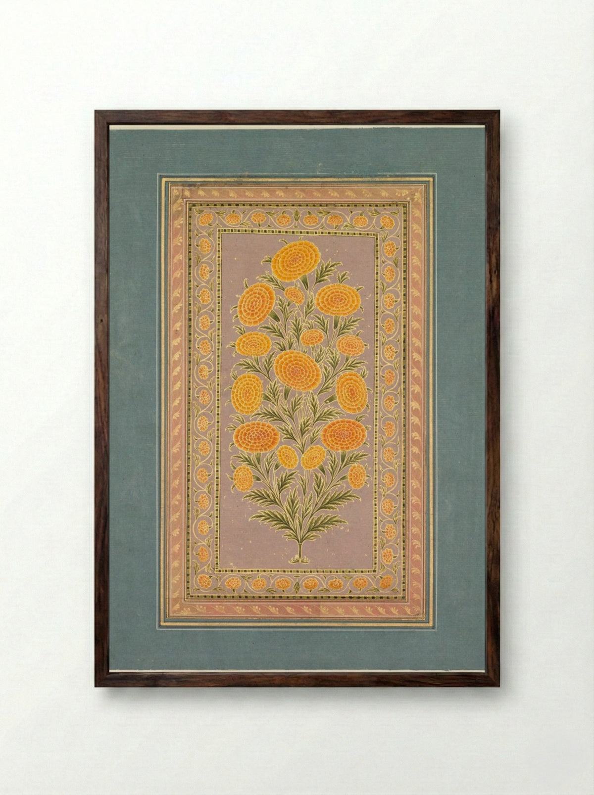 Flowering Marigold - Hunhar II - Framed Print Dark Wood