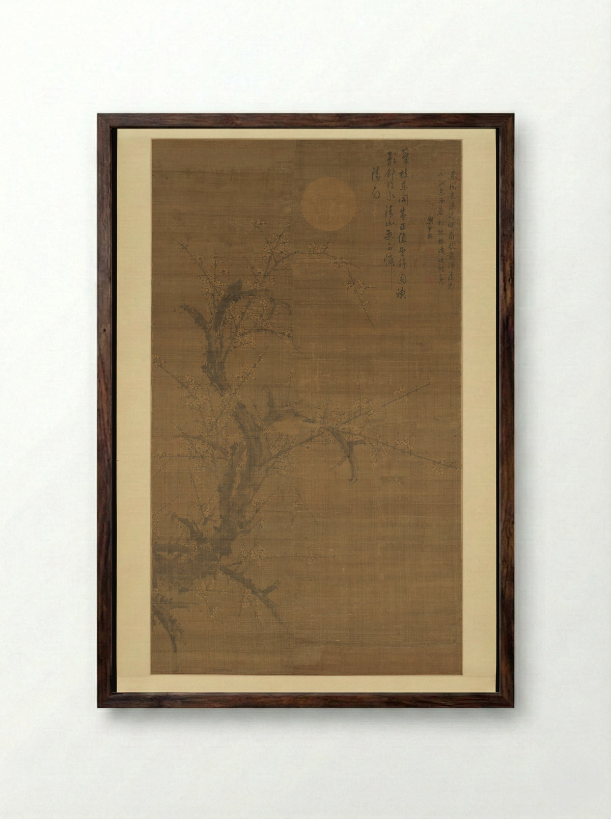 Flowering Plum in Moonlight and Snow - Liu Shiru - Framed Print Dark Wood