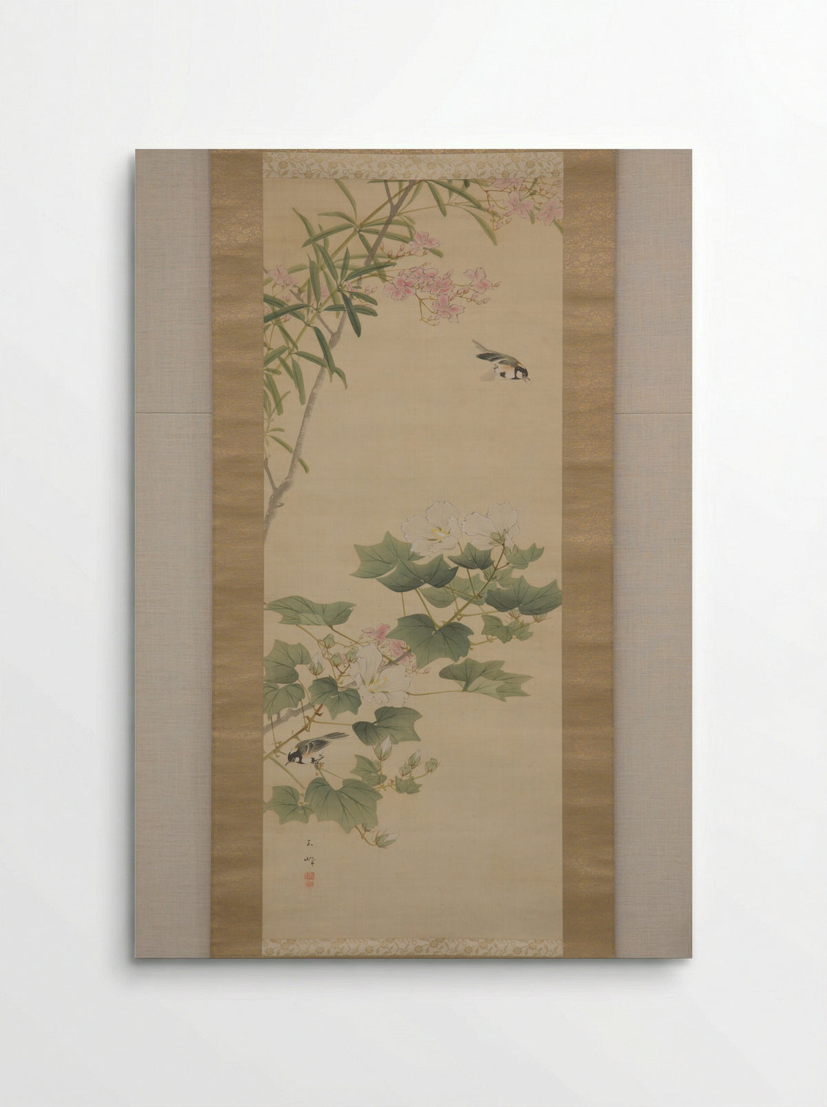 Flowering Shrubs and Field Sparrows - Hasegawa Gyokuhō - Poster