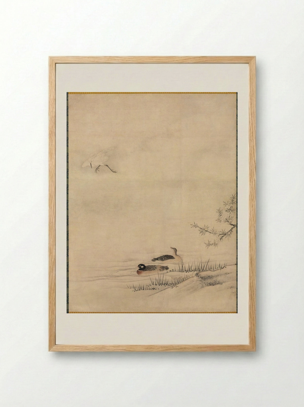 Flowers and Birds in a Spring Landscape - Kano Motonobu - Framed Print Wood