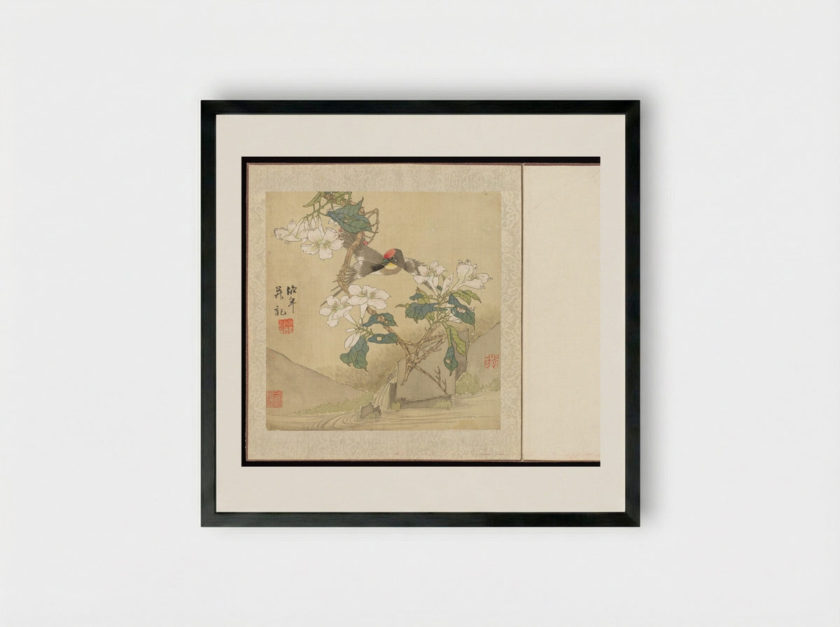 Flowers and Birds - Ren Yi - Framed Print Black