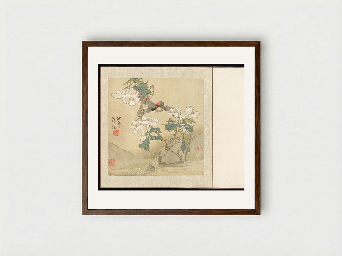Flowers and Birds - Ren Yi - Framed Print Dark Wood