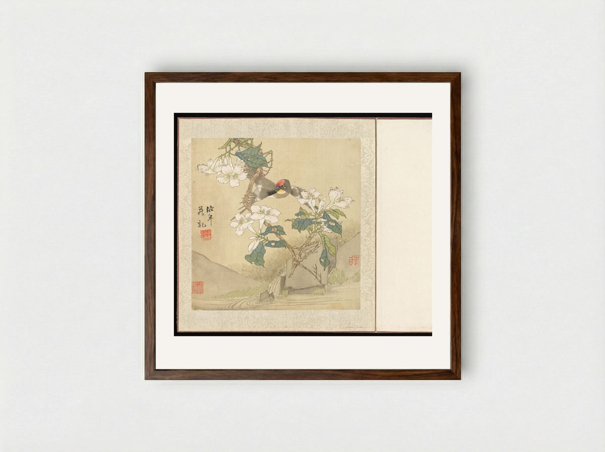 Flowers and Birds - Ren Yi - Framed Print Dark Wood